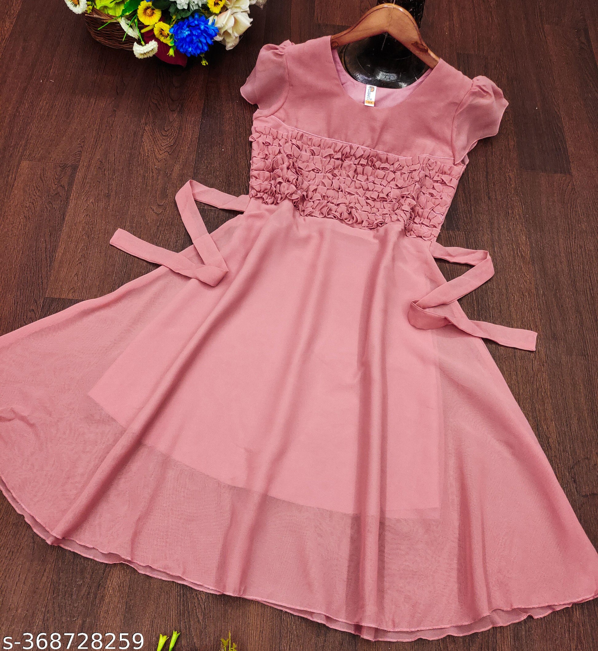 Girls Peach A-Line Georgette Dress - Unixkart - View 4