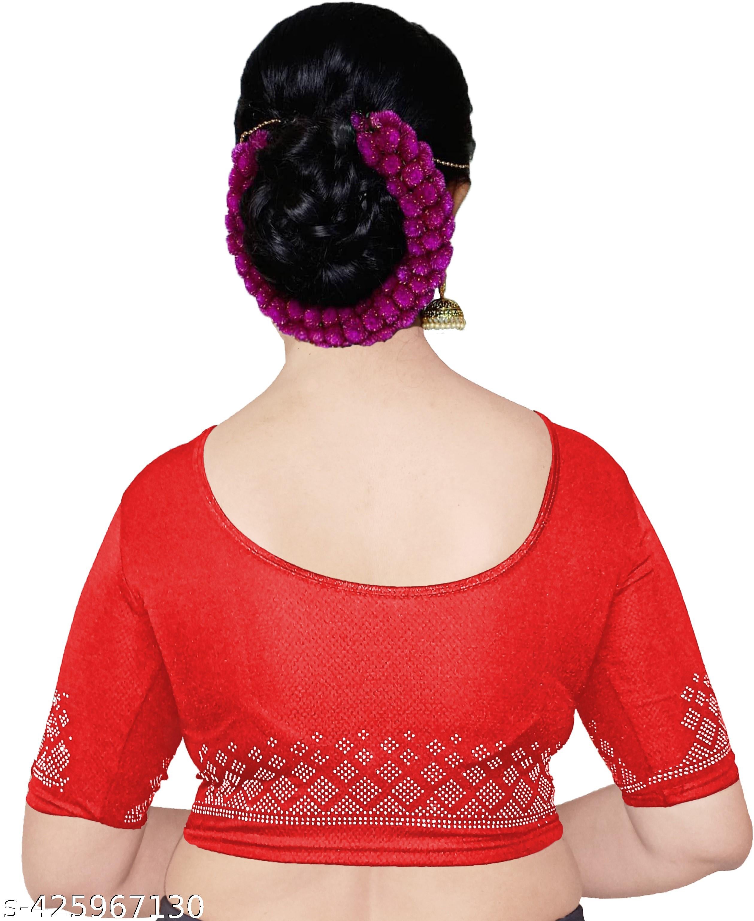Stylish Stretchable Readymade Lycra Blouse for Women - Latest 2024 Trendy Silver Stone Work Party We - Unixkart - View 4