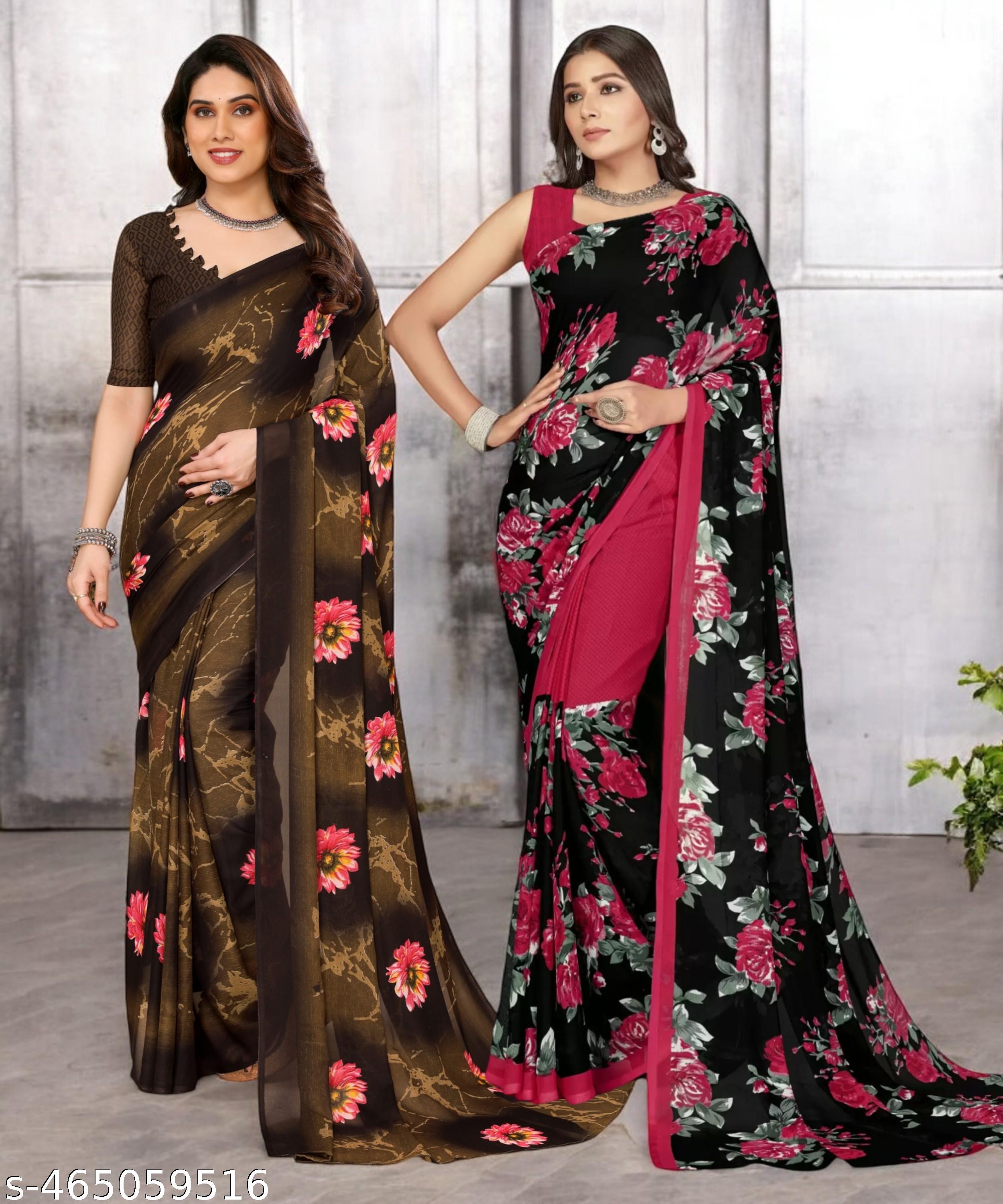 Combo Saree, Daily Wear Georgettete Sarees with blouse piece (Pack of 2) - Unixkart