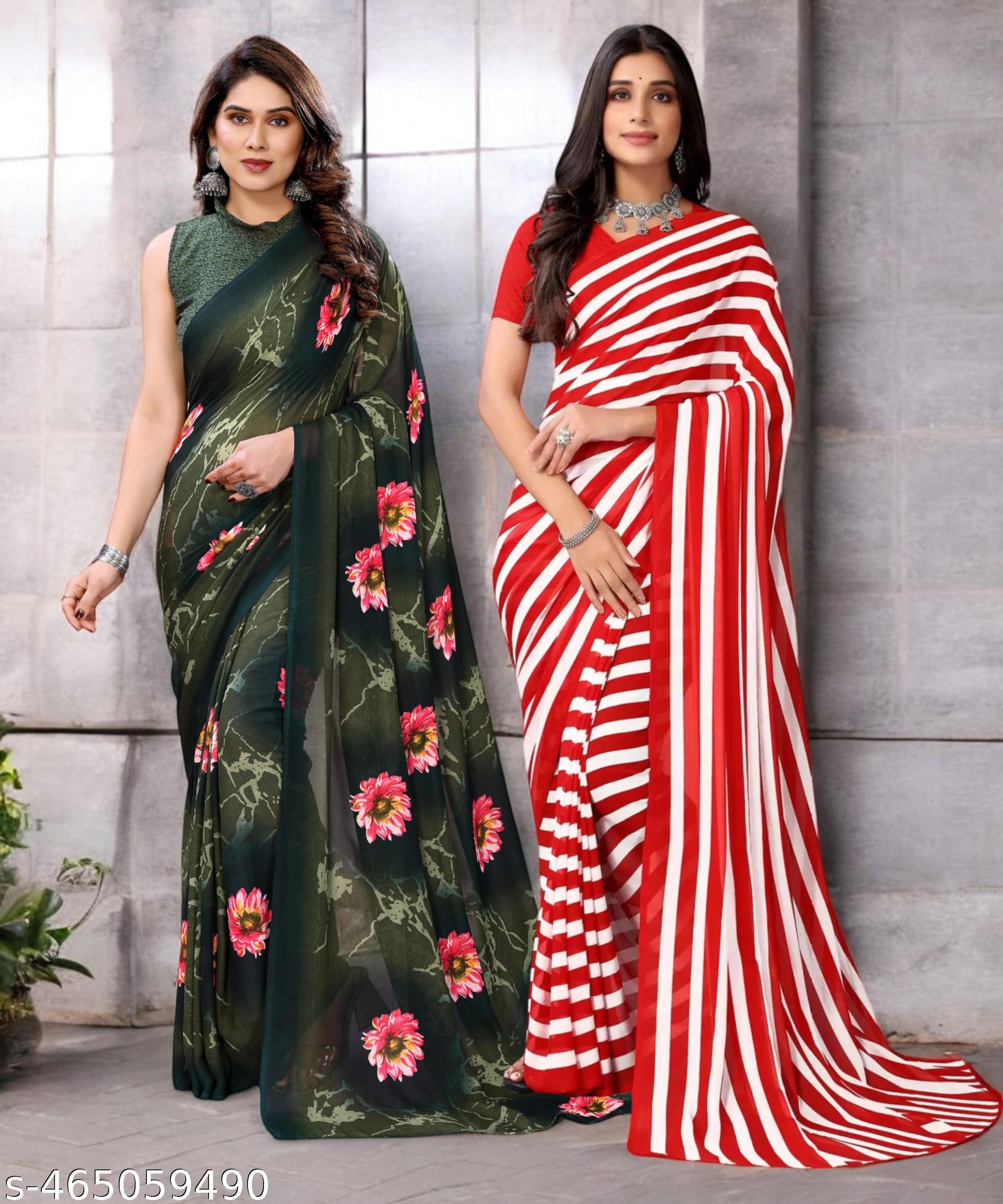 Combo Saree, Daily Wear Georgettete Sarees with blouse piece (Pack of 2) - Unixkart