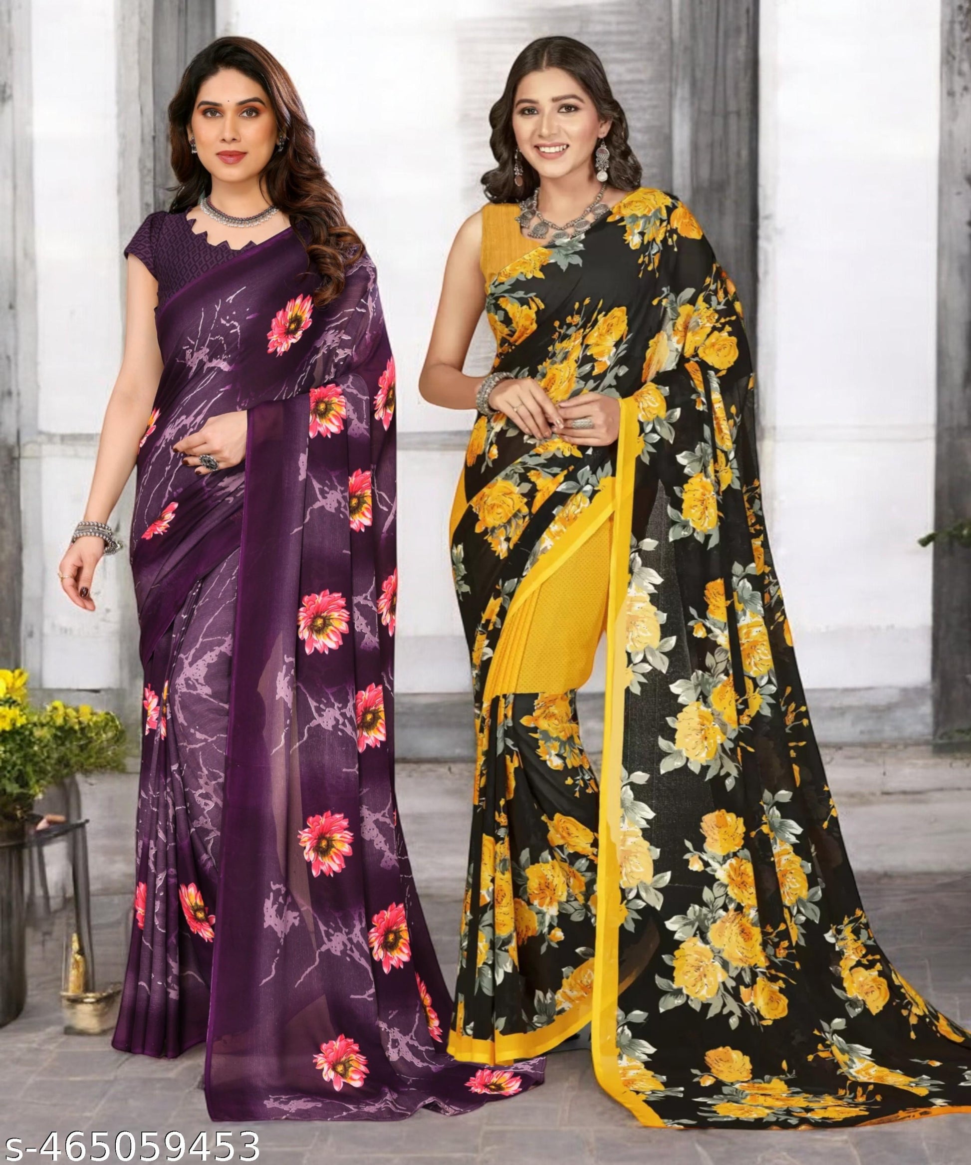 Combo Saree, Daily Wear Georgettete Sarees with blouse piece (Pack of 2) - Unixkart - View 4