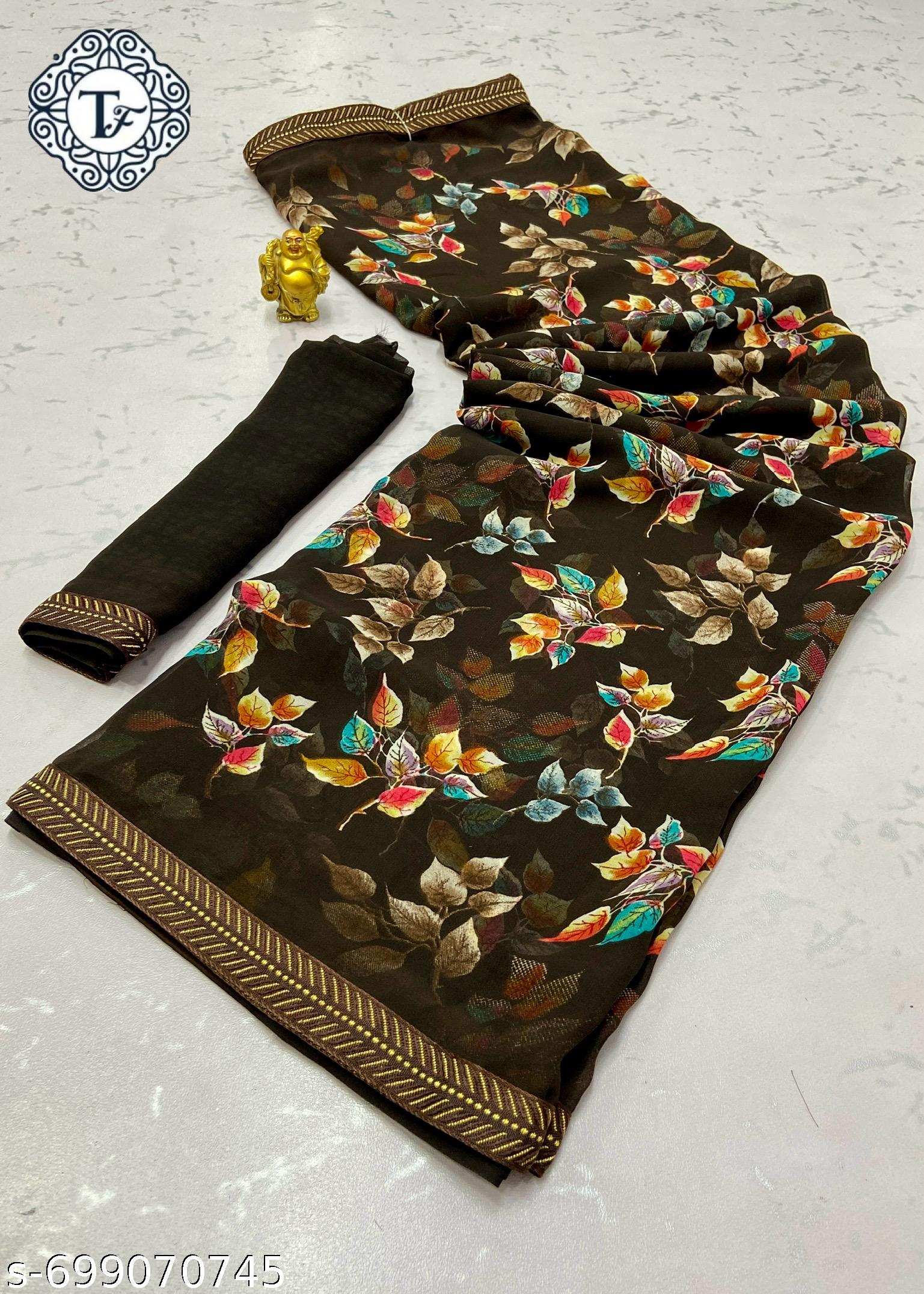 Georgette Printed Saree with Lace Border - Unixkart - View 4