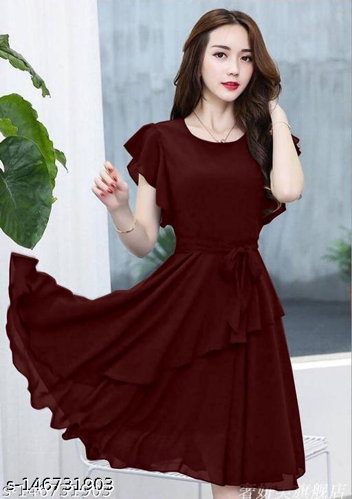 Women's Brown A-Line Georgette Dress - Unixkart - View 4