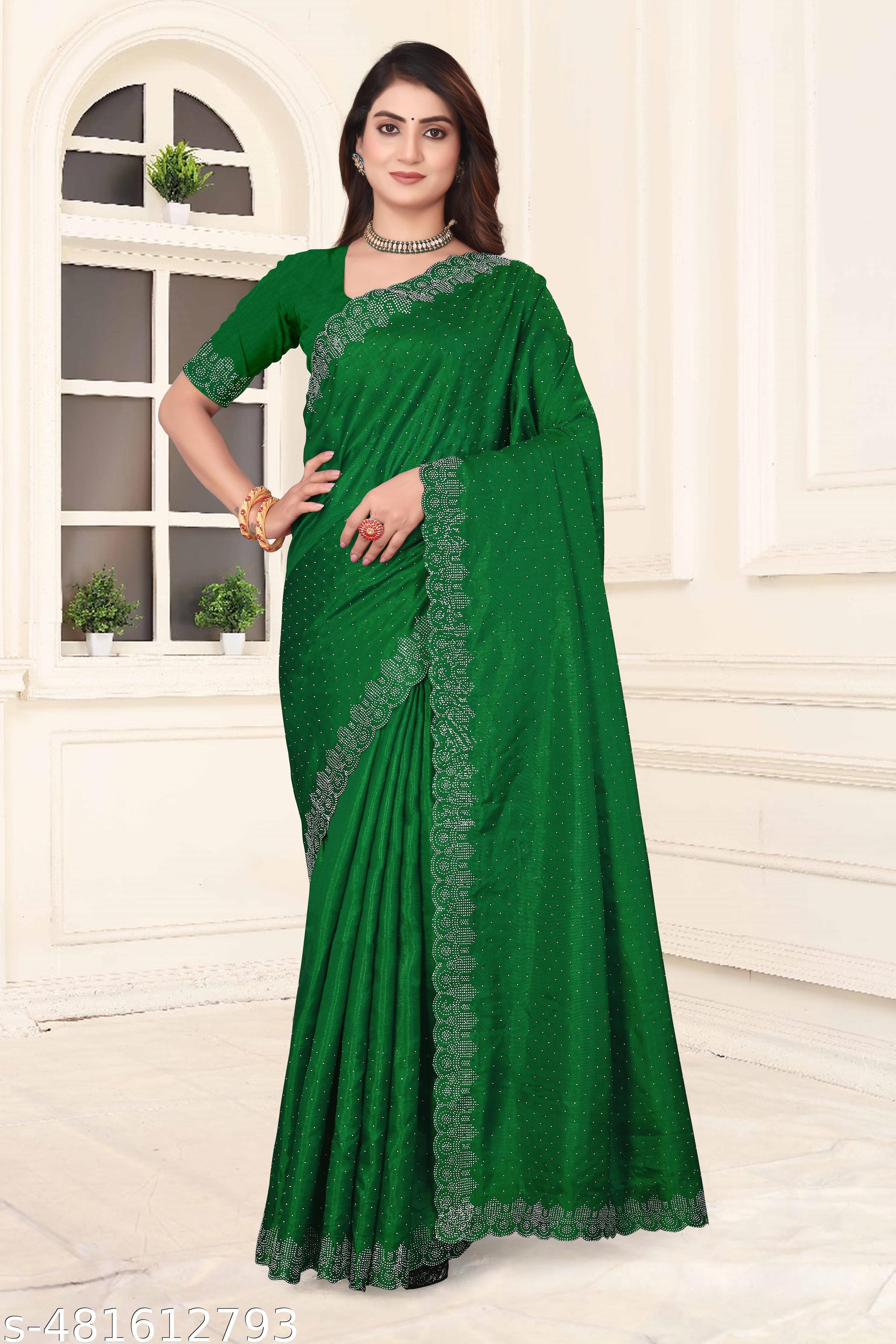 Georgette Swarovski Diamond Work Party Saree - Unixkart - View 4
