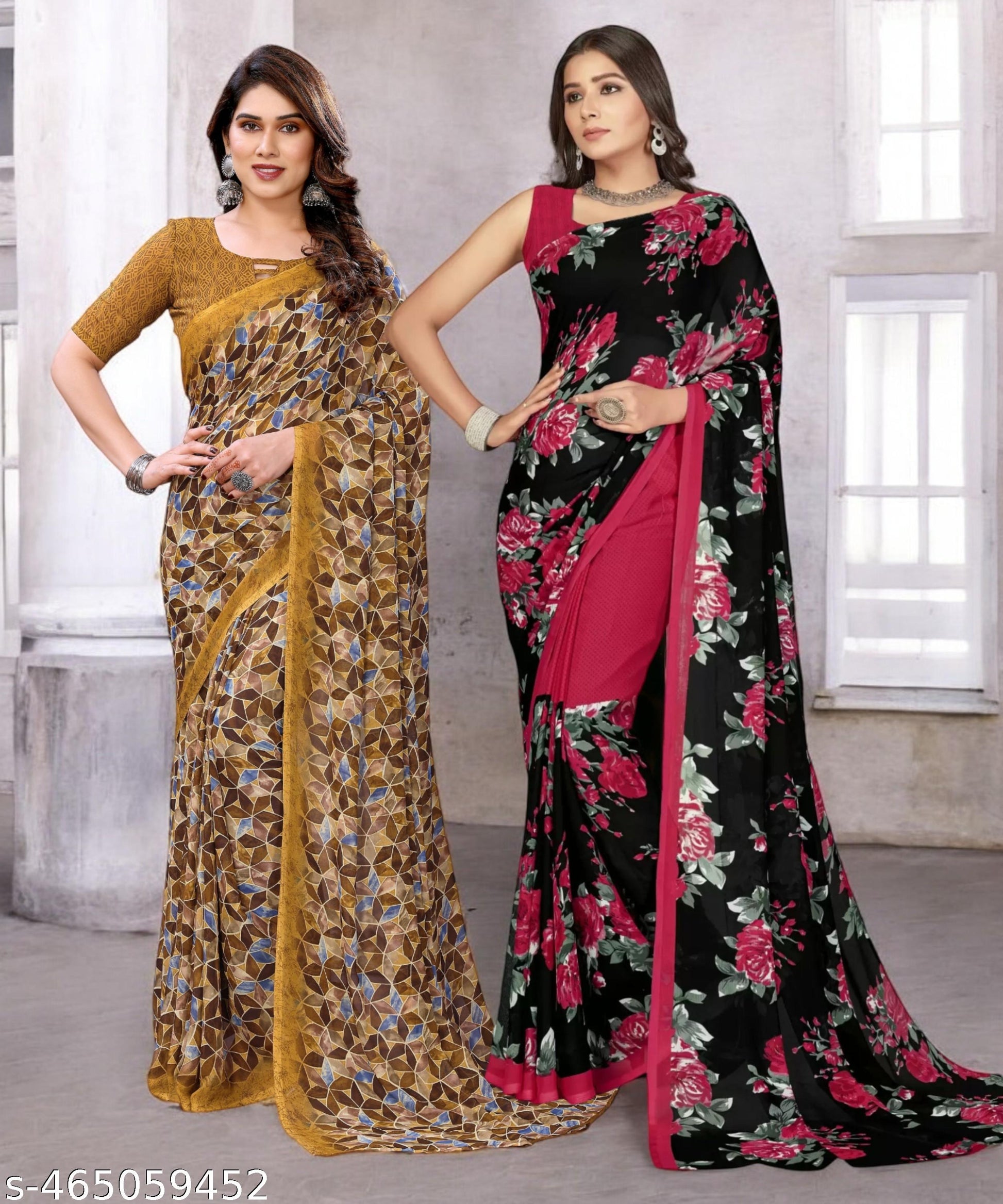 Combo Saree, Daily Wear Georgettete Sarees with blouse piece (Pack of 2) - Unixkart