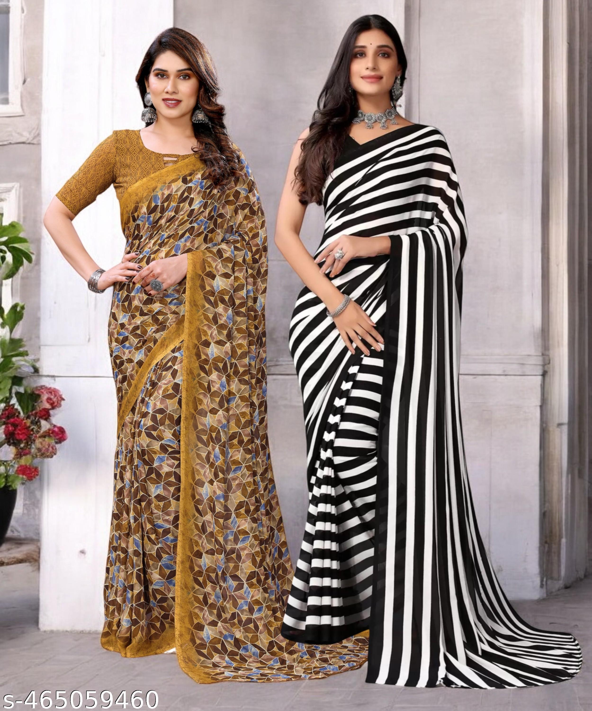 Combo Saree, Daily Wear Georgettete Sarees with blouse piece (Pack of 2) - Unixkart - View 4