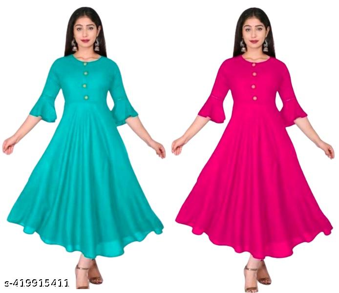Women's Rayon A-Line Knee-Long Maxi Dress - Unixkart - View 4