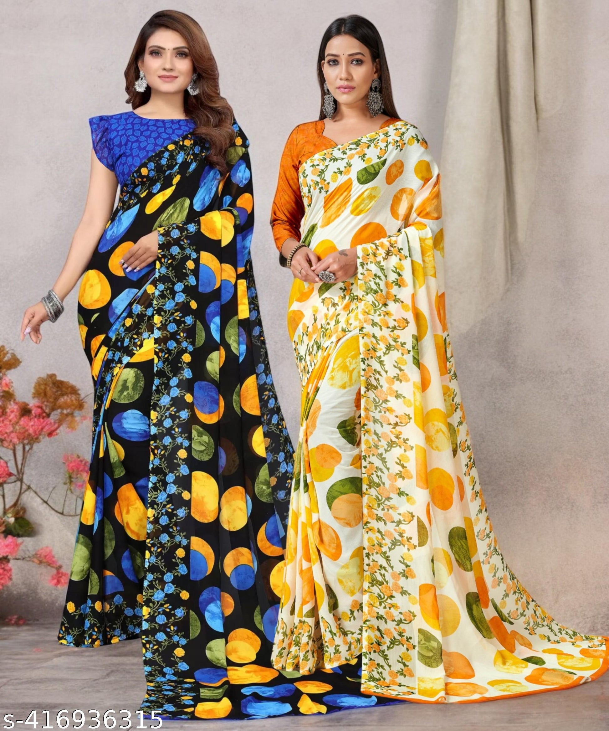 Combo Saree, Daily Wear Georgettete Sarees with blouse piece (Pack of 2) - Unixkart - View 4