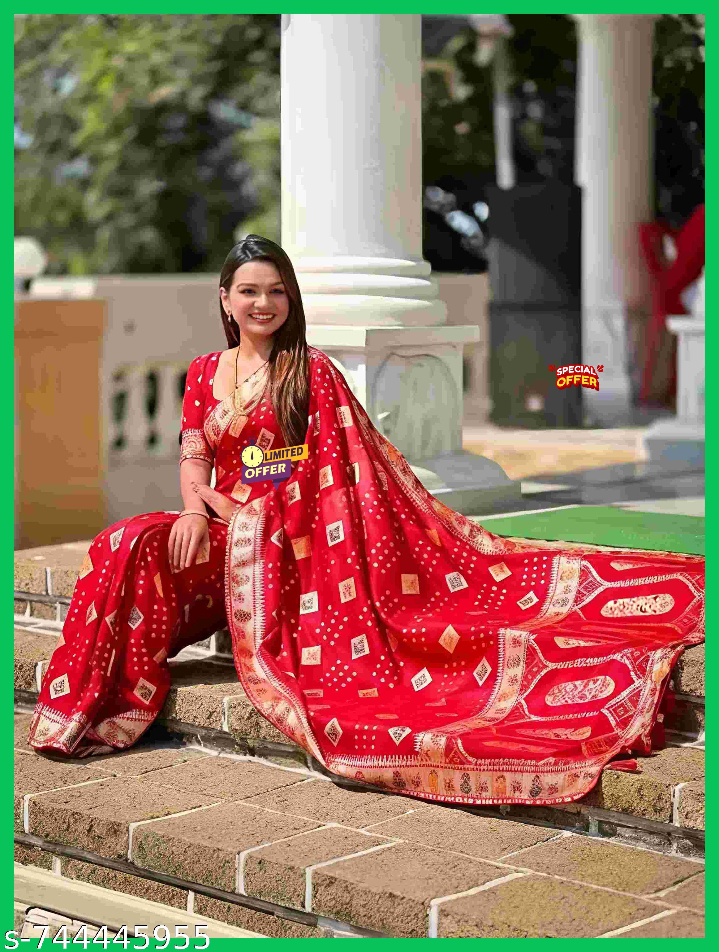 Women's Banarasi Saree Pure Kanjivaram Style Silk Saree With Blouse Piece for Wedding - Unixkart