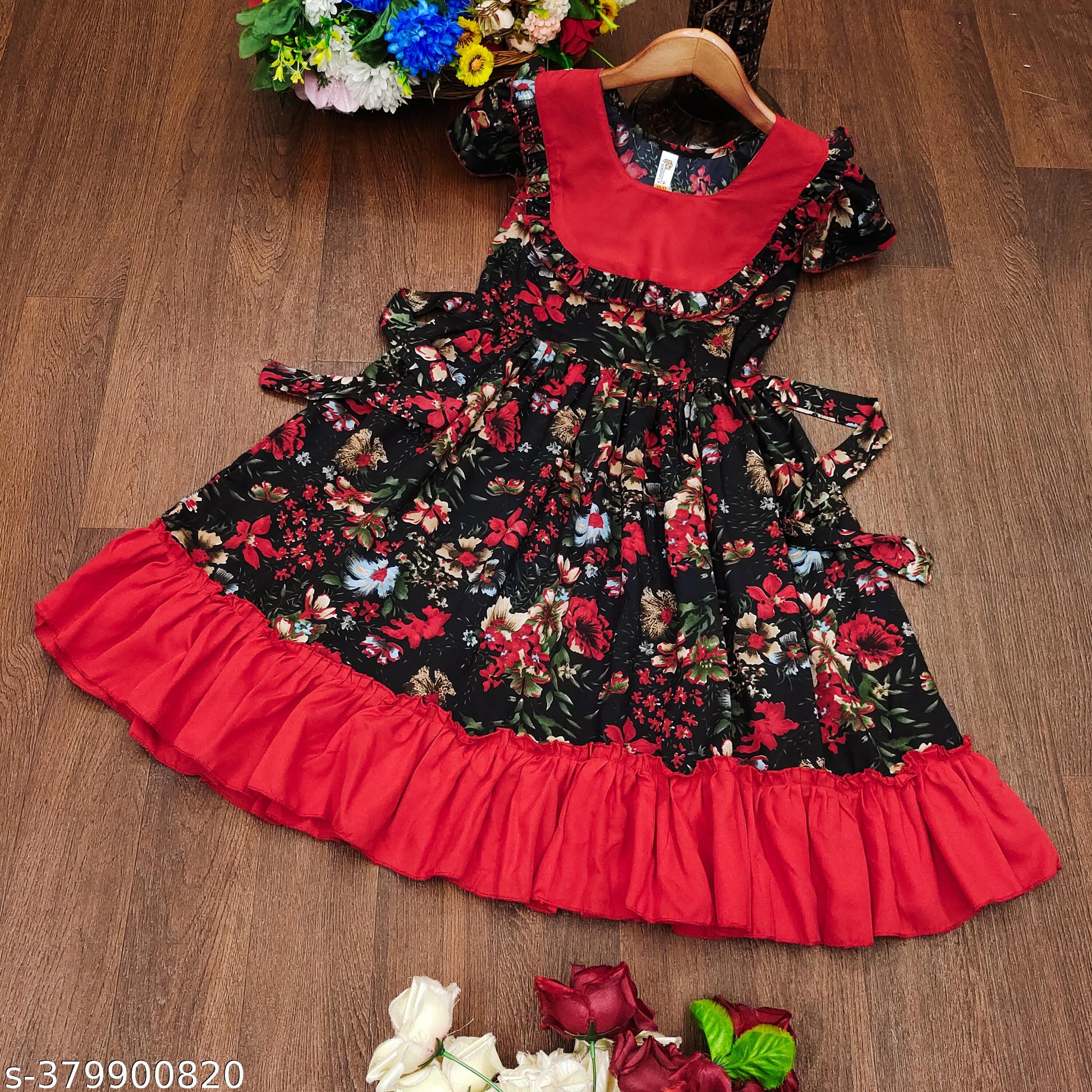 Girls Short Sleeve Floral Printed Dress - Unixkart - View 4