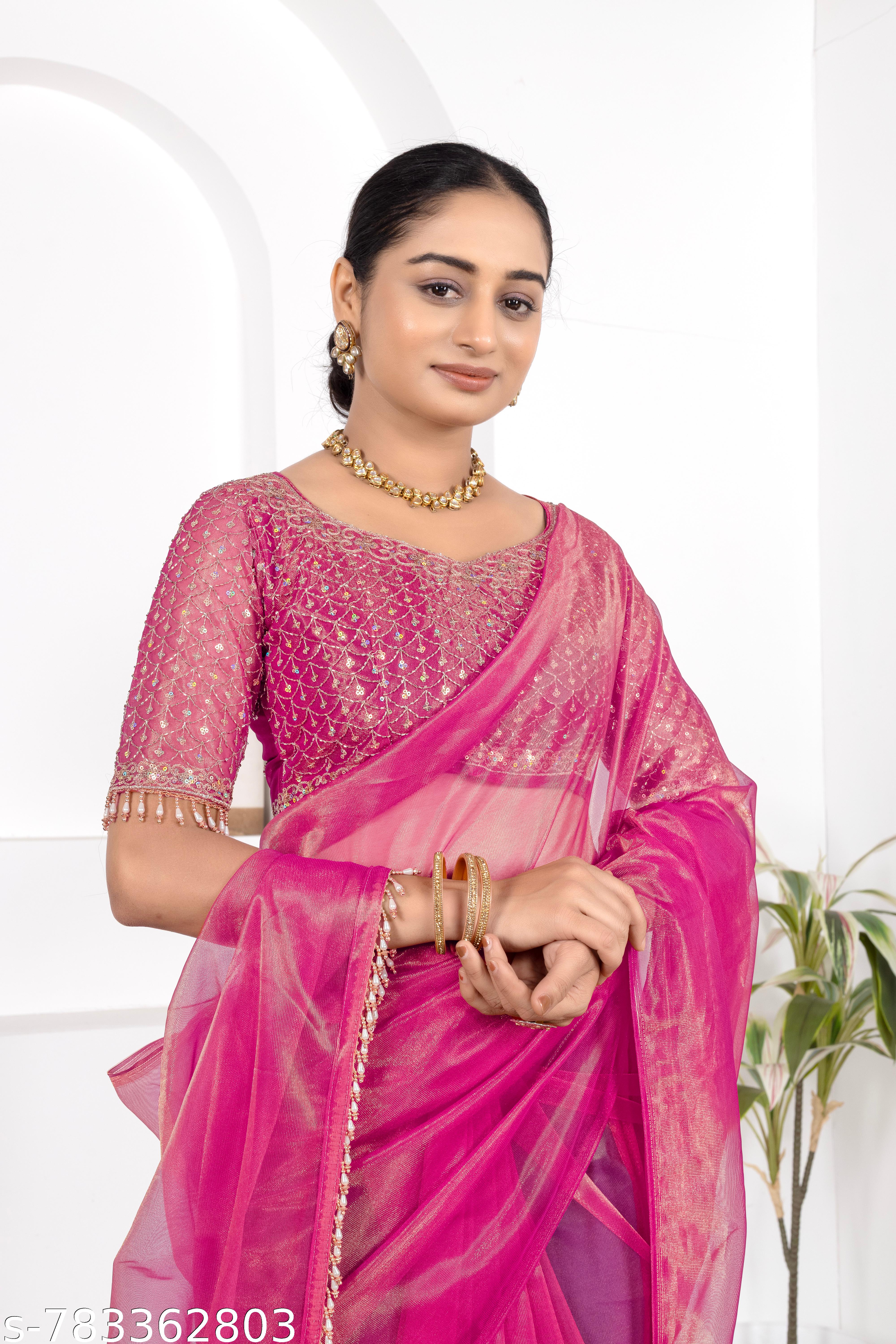Organza saree with hanging pallu - Unixkart - View 4