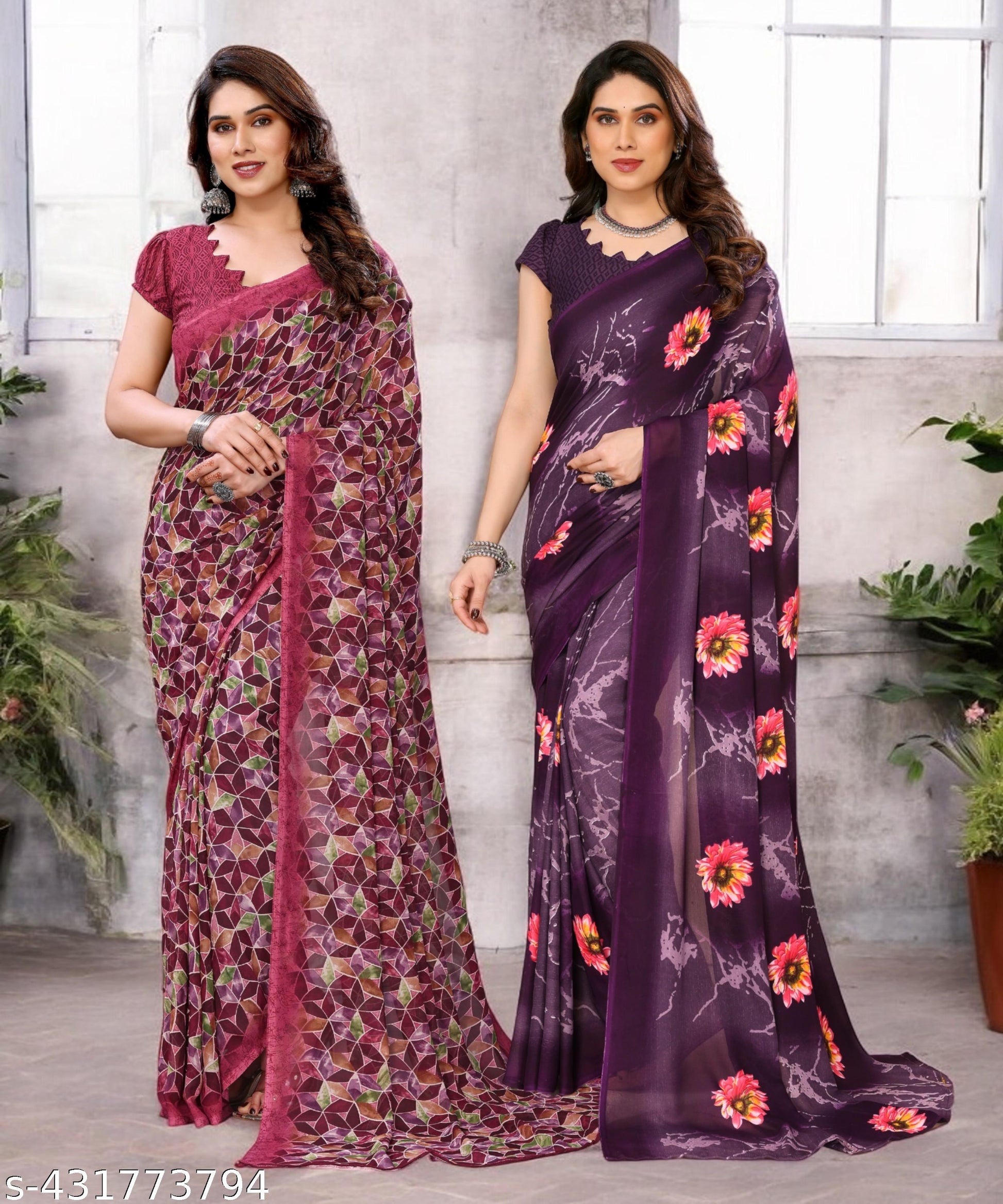 Combo Saree, Daily Wear Georgettete Sarees with Blouse Piece (Pack of 2) - Unixkart - View 4