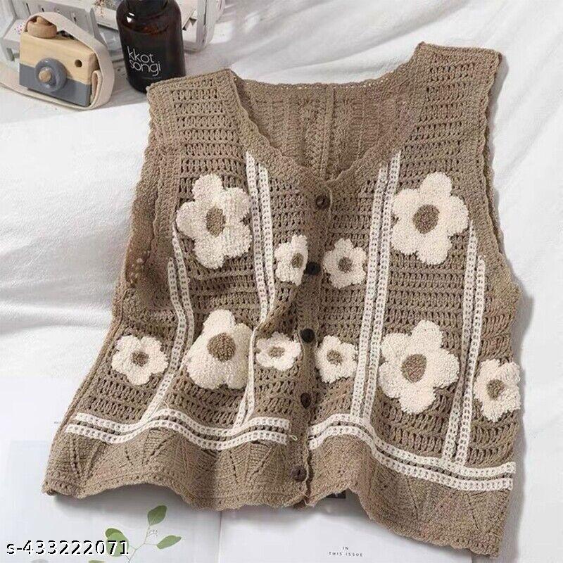 Women's Boho Floral Crochet Button-Front Vest Top - image 4