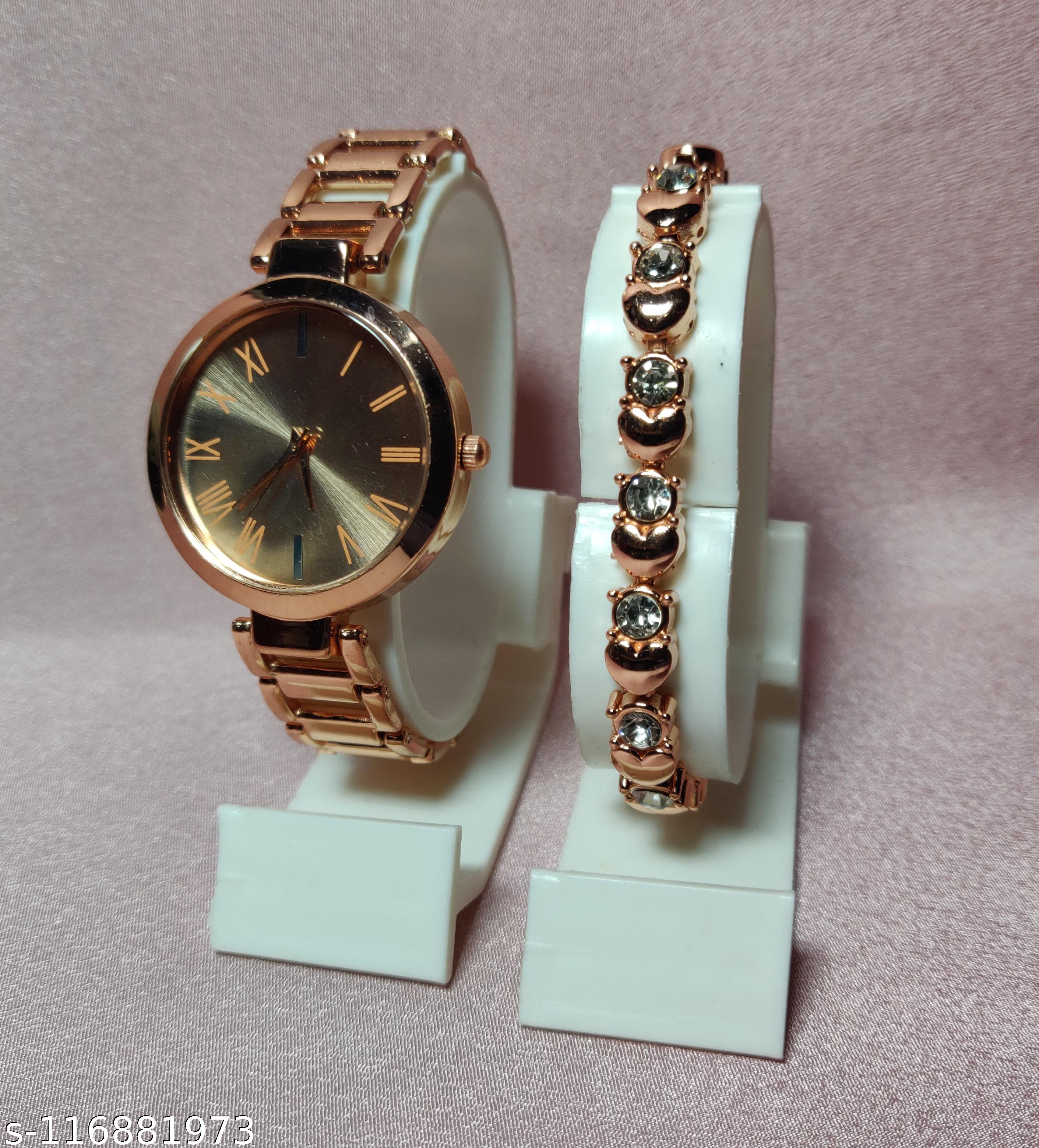 Attractive Metal Analog Watches with Colorful Diamond Bracelets Combo Set - Image 4
