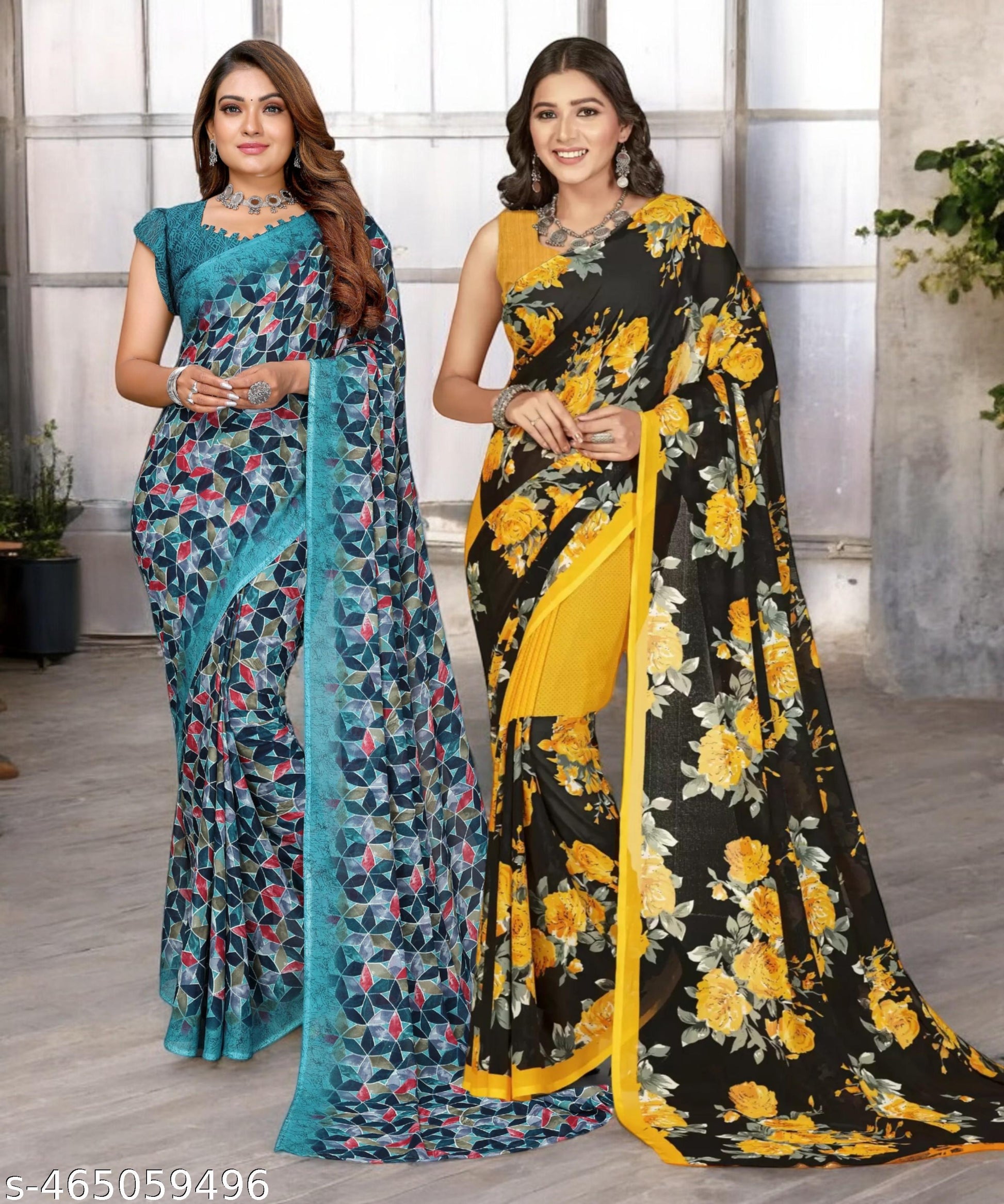 Combo Saree, Daily Wear Georgettete Sarees with blouse piece (Pack of 2) - Unixkart - View 4