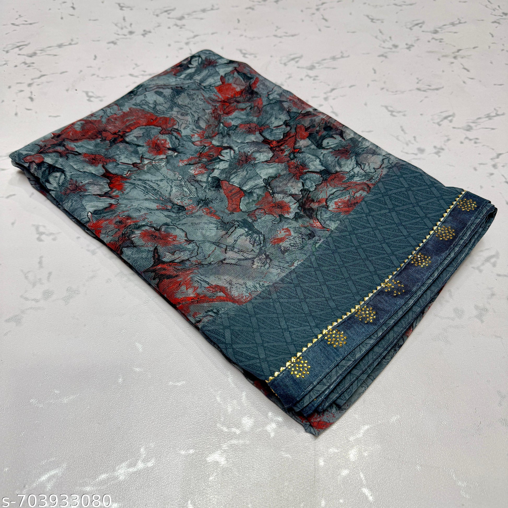 Georgette Printed Saree with Lace Border - Unixkart - View 4
