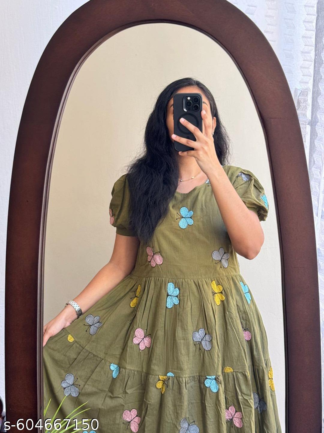 Women's Flared Sleeve Printed Middi Gown - Unixkart - View 4