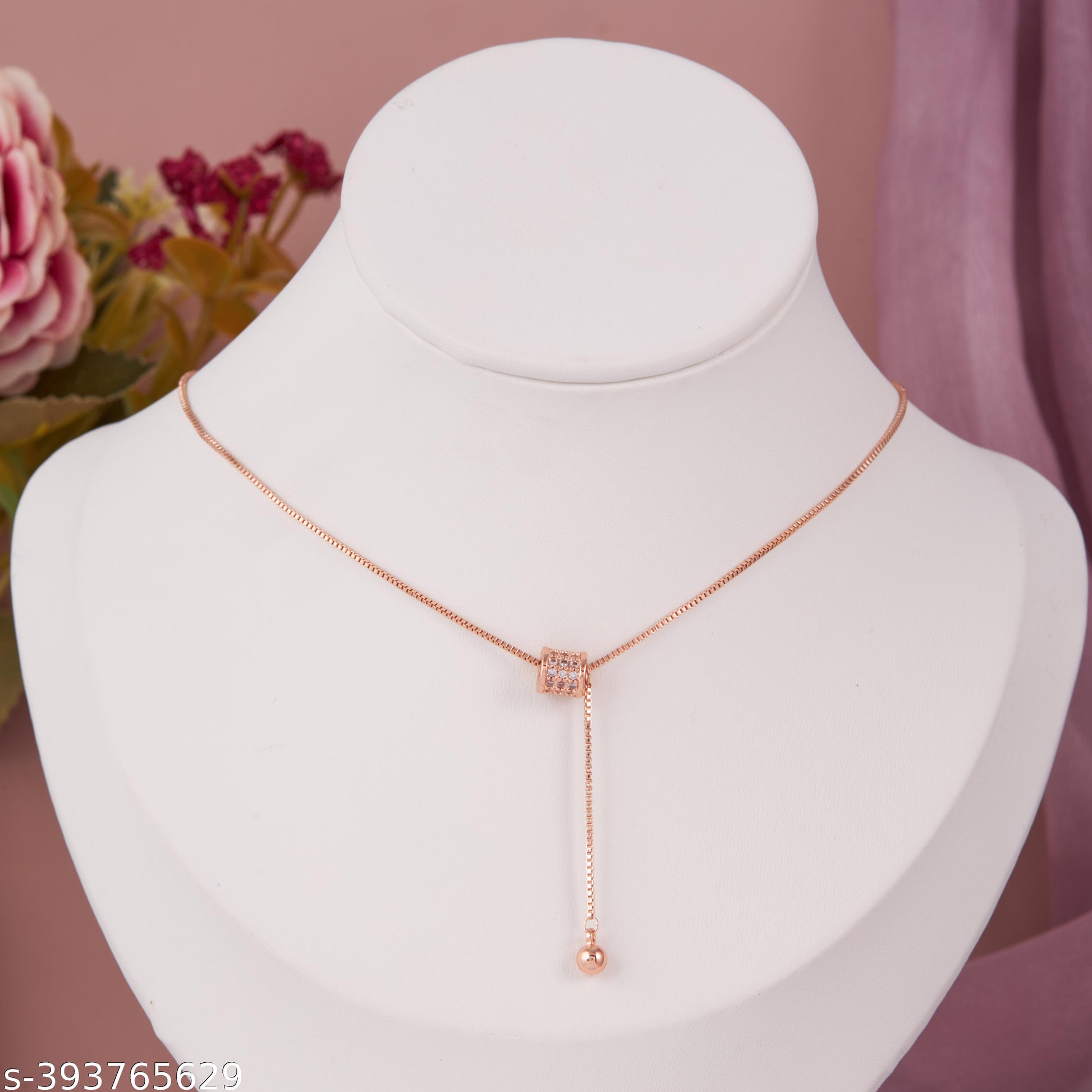 Elegant Rose Gold-Plated Cylinder Pendant Necklace for Women and Girls - Unixkart - View 4