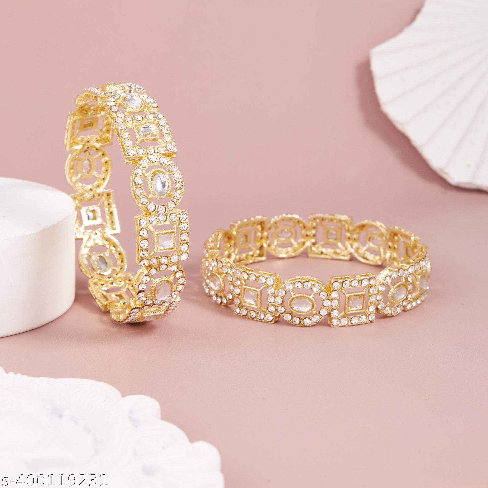 Gold-Plated Kundan Polki Designer Patla/Bangles/Kangan for Girls and Women - Unixkart - View 4