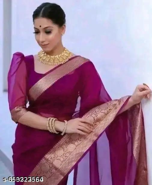 Elegant Wine Organza Silk Saree - Unixkart - View 4