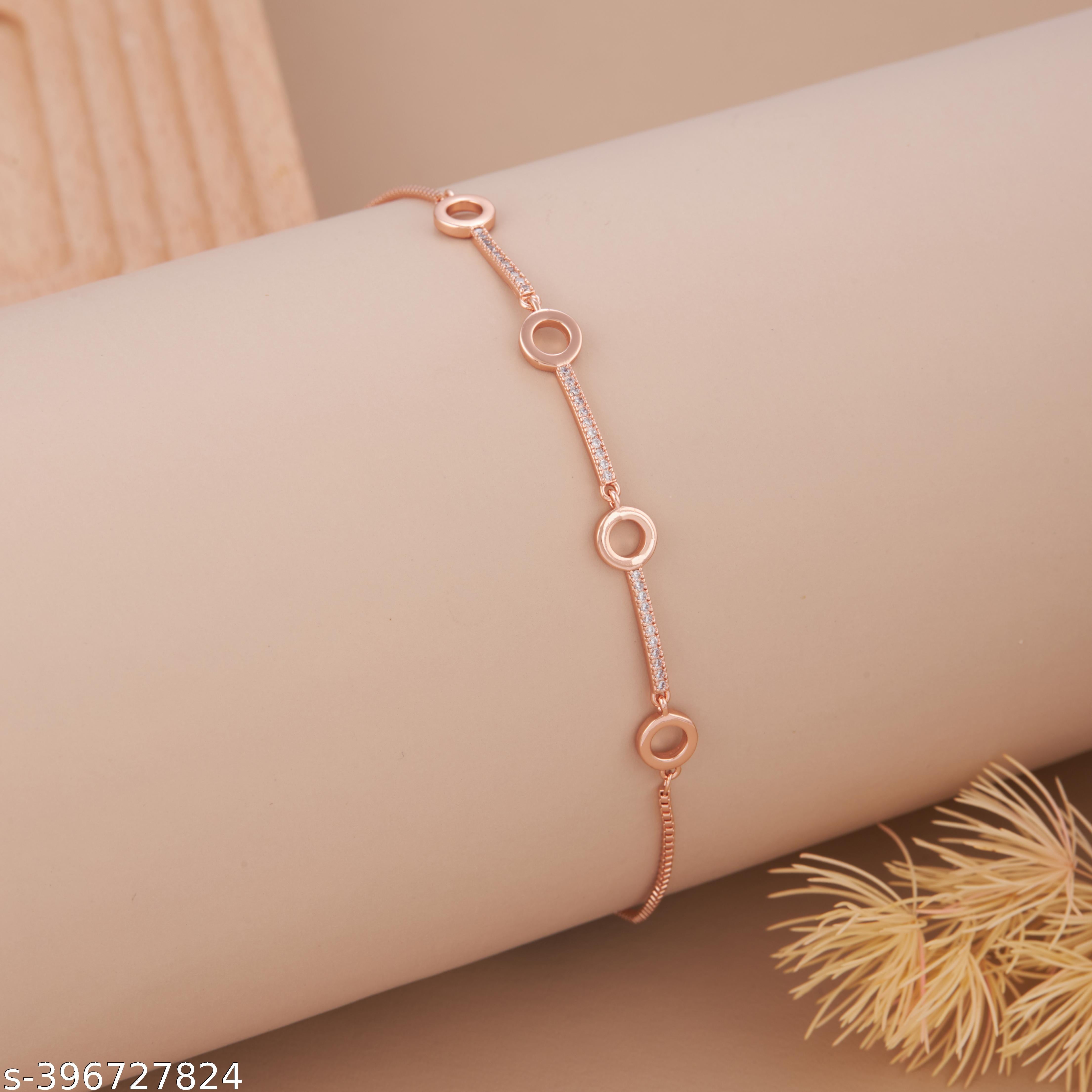 Elegant Rose Gold-Plated Geometric Circle & Bar Bracelet for Women and Girls - Unixkart - View 4