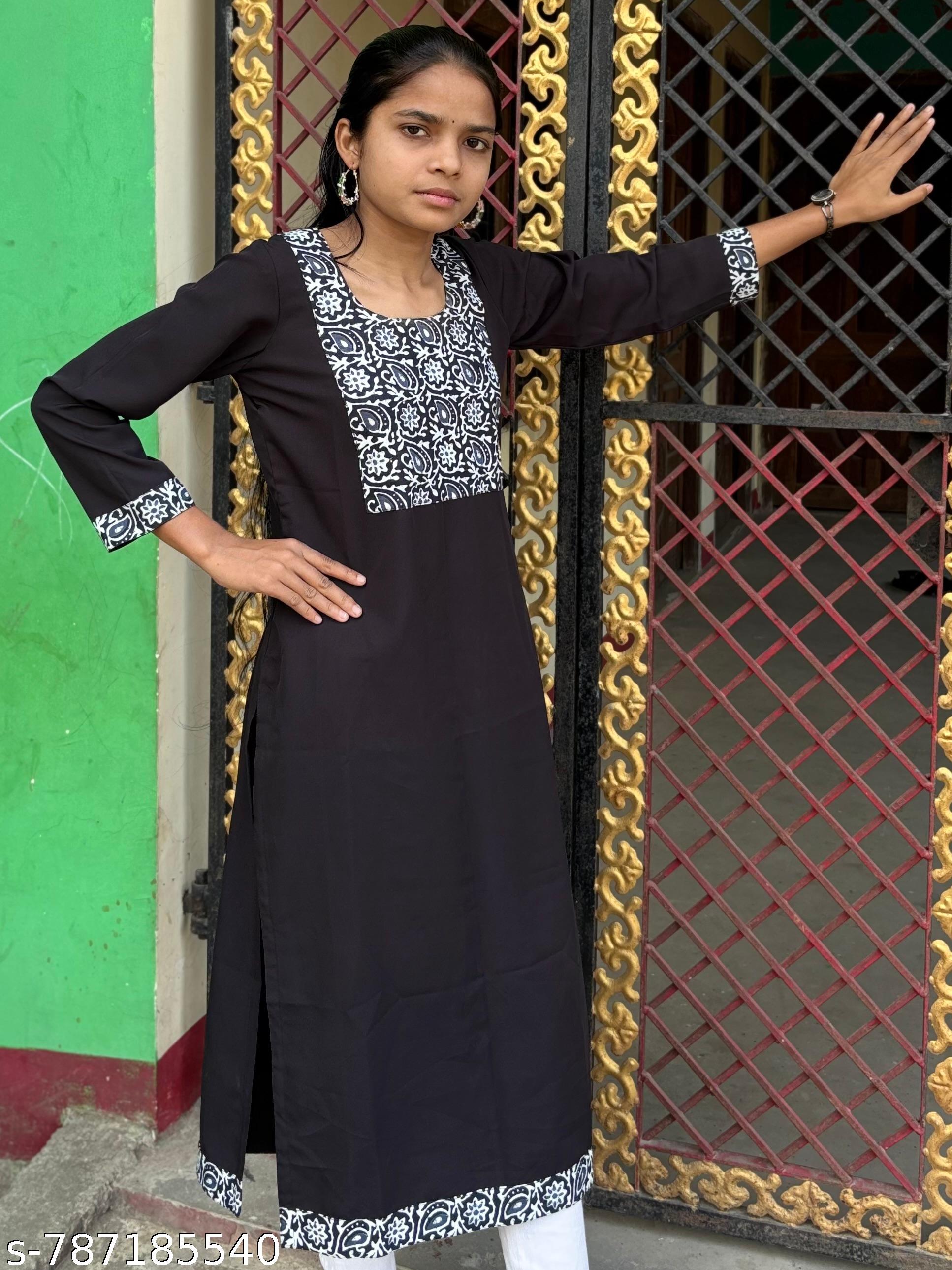 Boutique Style Jet Black Kurti with Designer Batik Print Border - Krishna - Image 4