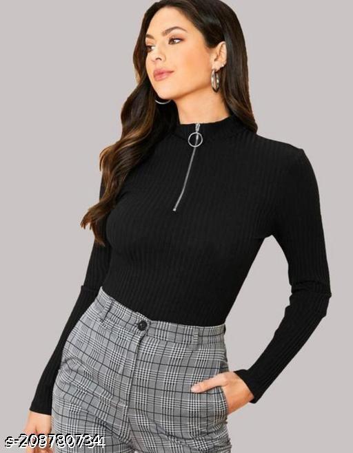 Women's Zipper High Neck Full Sleeve Top - image 4