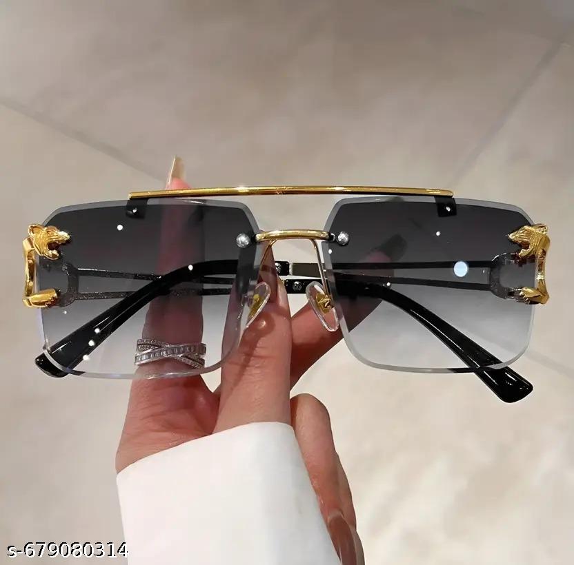 Black Rimless Retro Square Sunglasses,Goggles For Men's and Women's UV Protected - Image 4