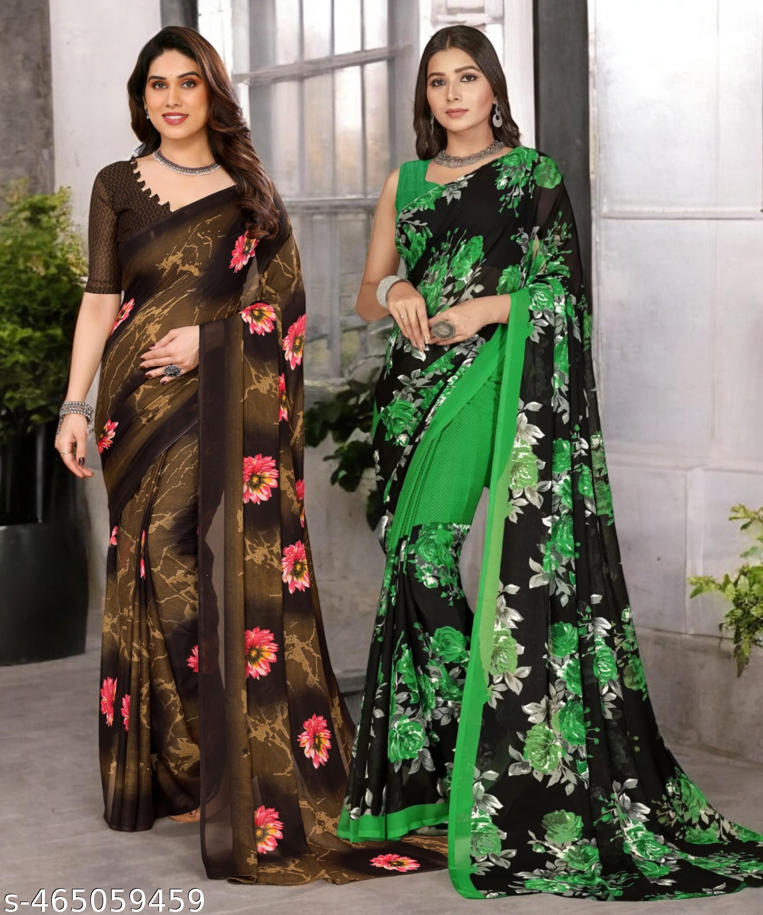 Combo Saree, Daily Wear Georgettete Sarees with blouse piece (Pack of 2) - Unixkart