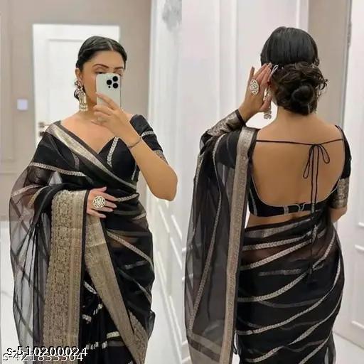 Elegant Black Soft Silk Saree - Unixkart - View 4