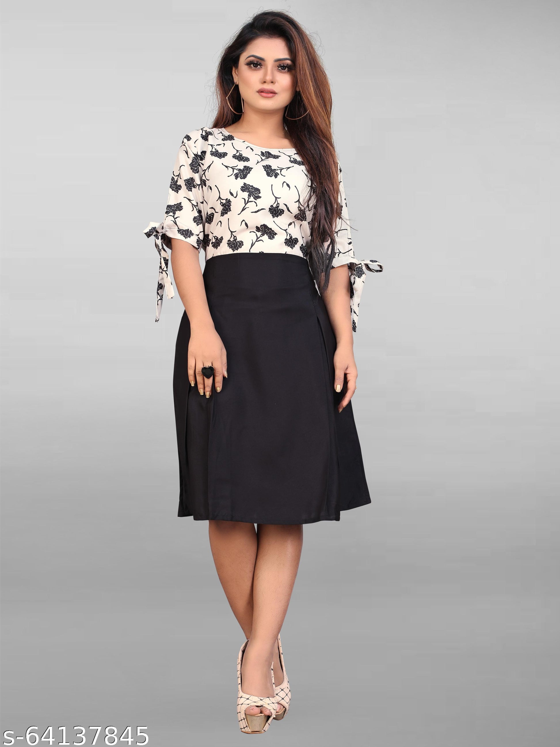 Women's A-Line Black & White Dress - Unixkart - View 4