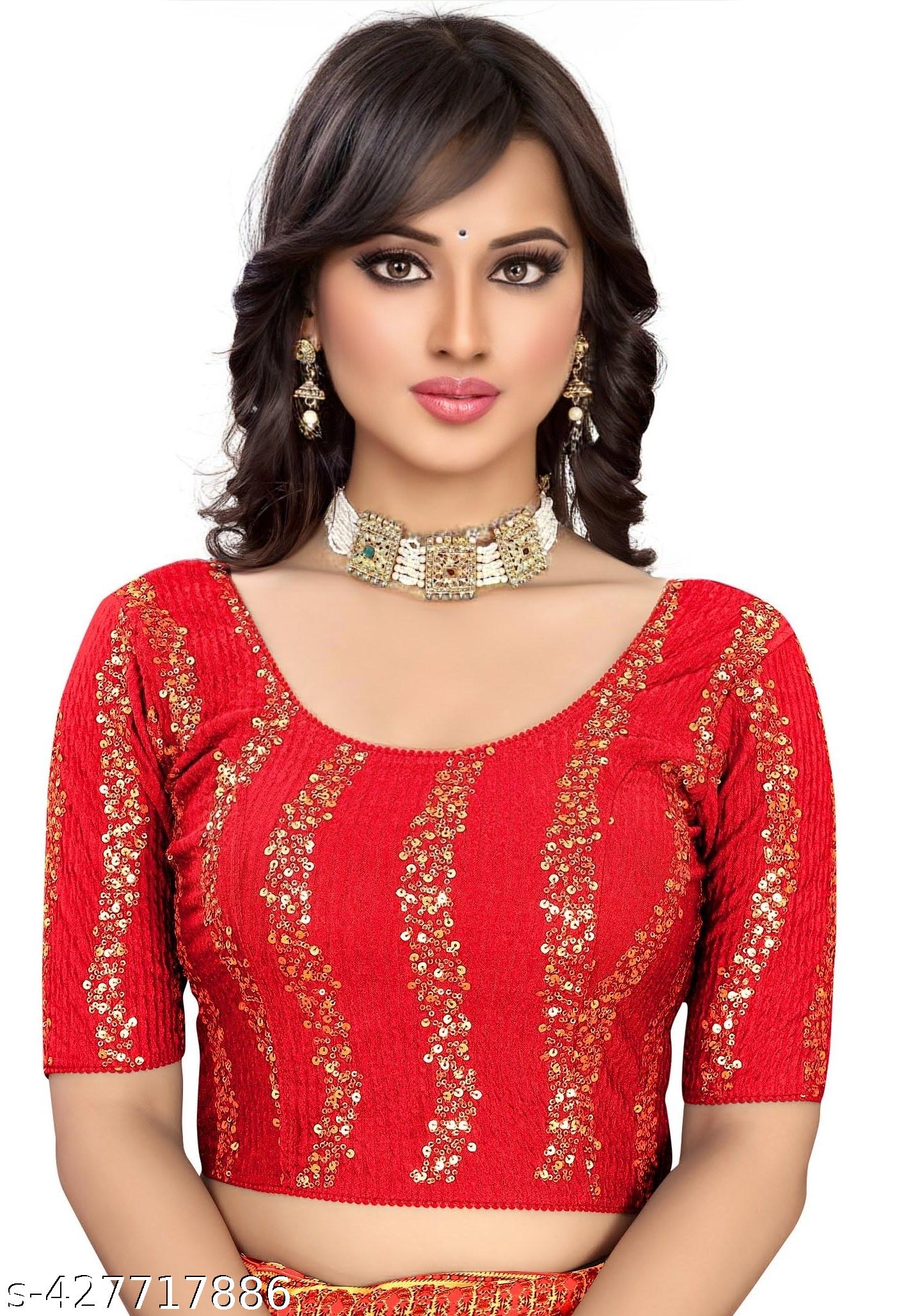 Stretchable Readymade Lycra Blouse for Women - Latest 2024 Trendy Silver Sequin Embroidery Party Wea - Unixkart - View 4