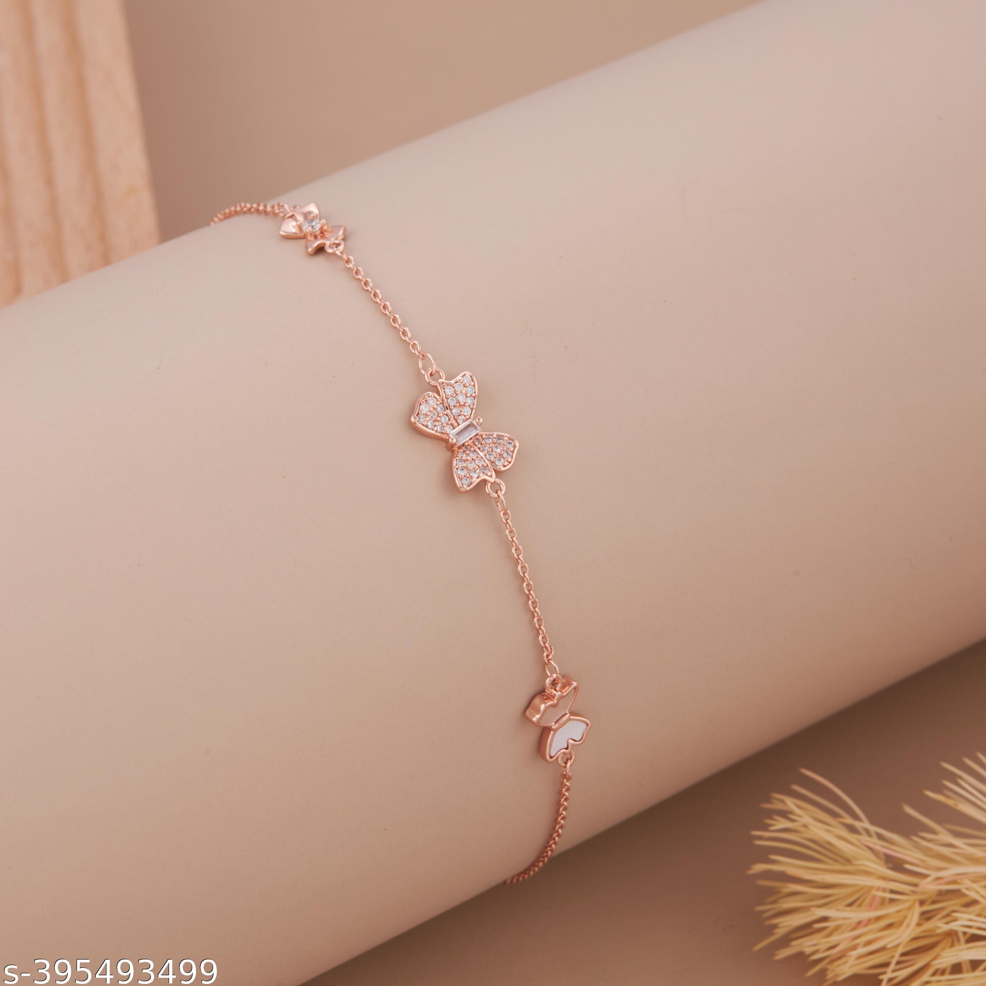 Elegant Rose Gold-Plated Bow Charm Bracelet with American Diamond Accents for Women and Girls - Unixkart - View 4