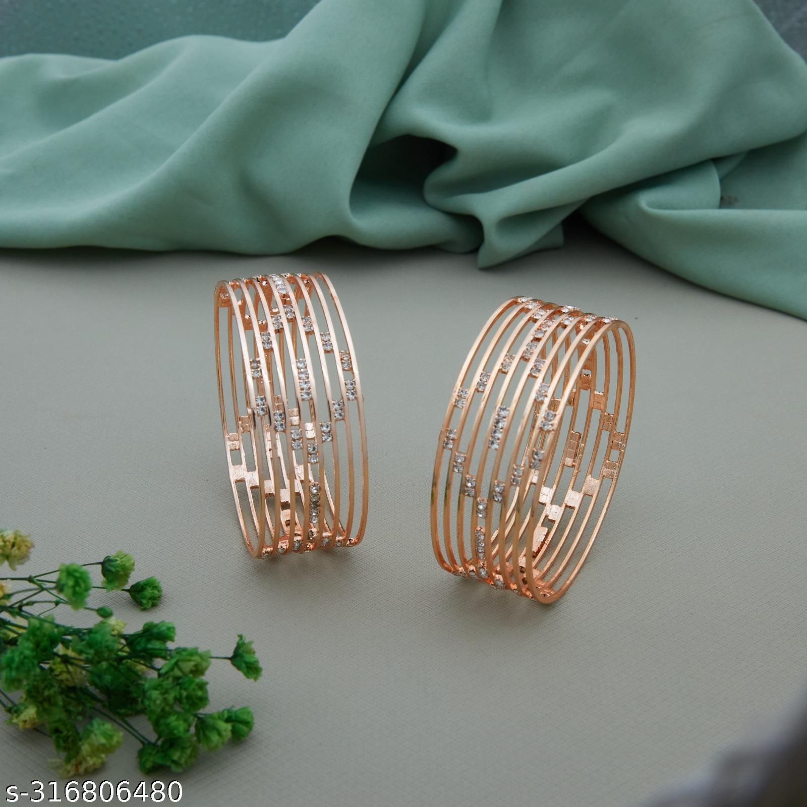 Rose Gold-Plated Multi-Line Stone Bangles for Women and Girls - Unixkart - View 4
