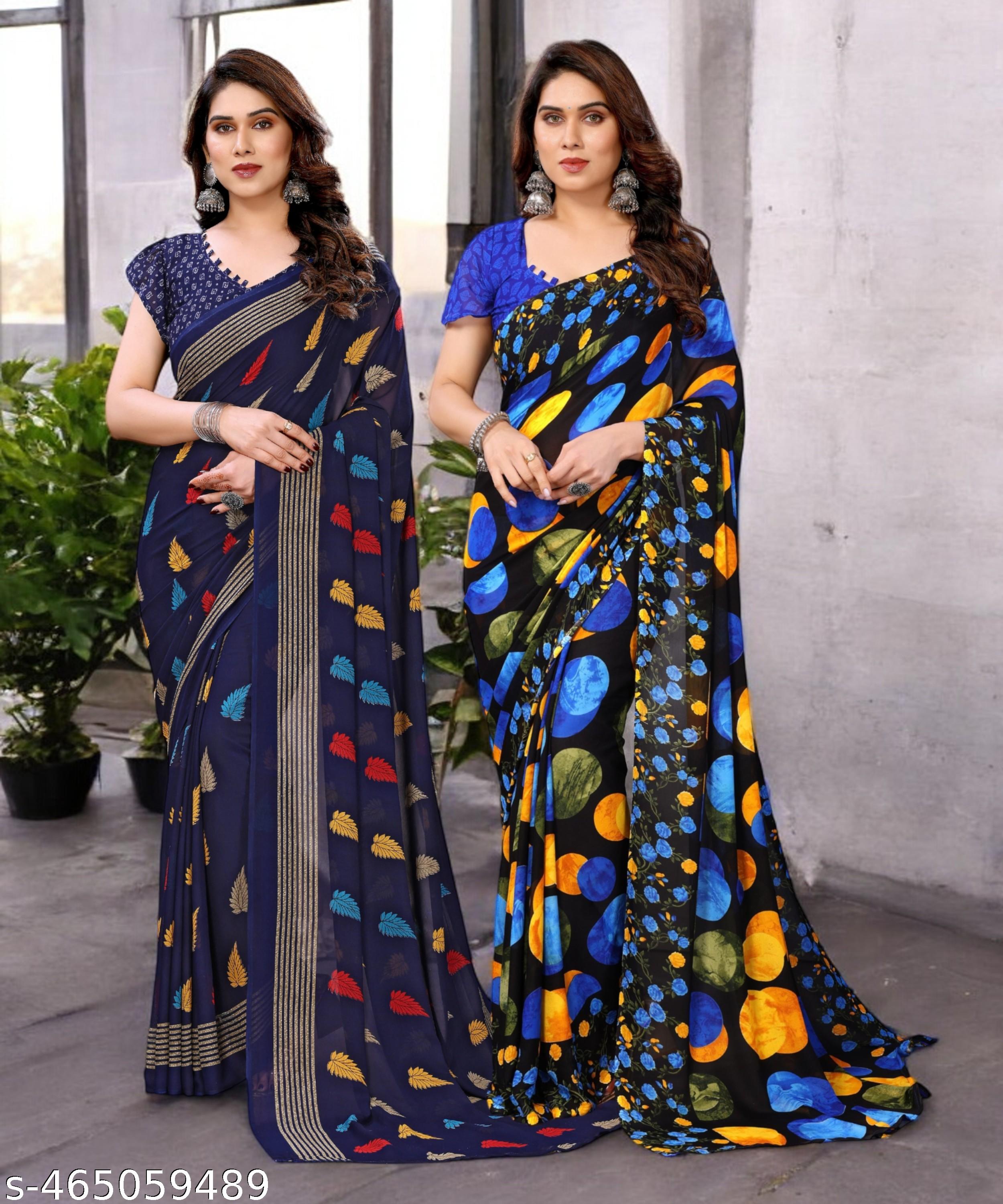 Combo Saree, Daily Wear Georgettete Sarees with blouse piece (Pack of 2) - Unixkart