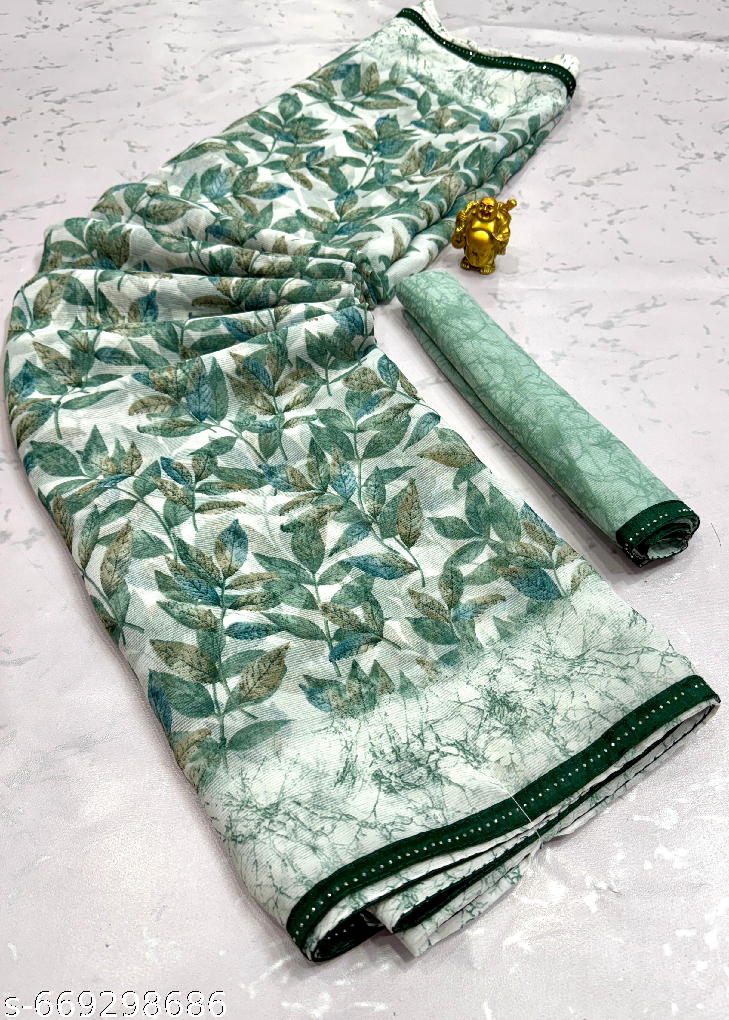 Premium White Designer Georgette Saree - Unixkart - View 4