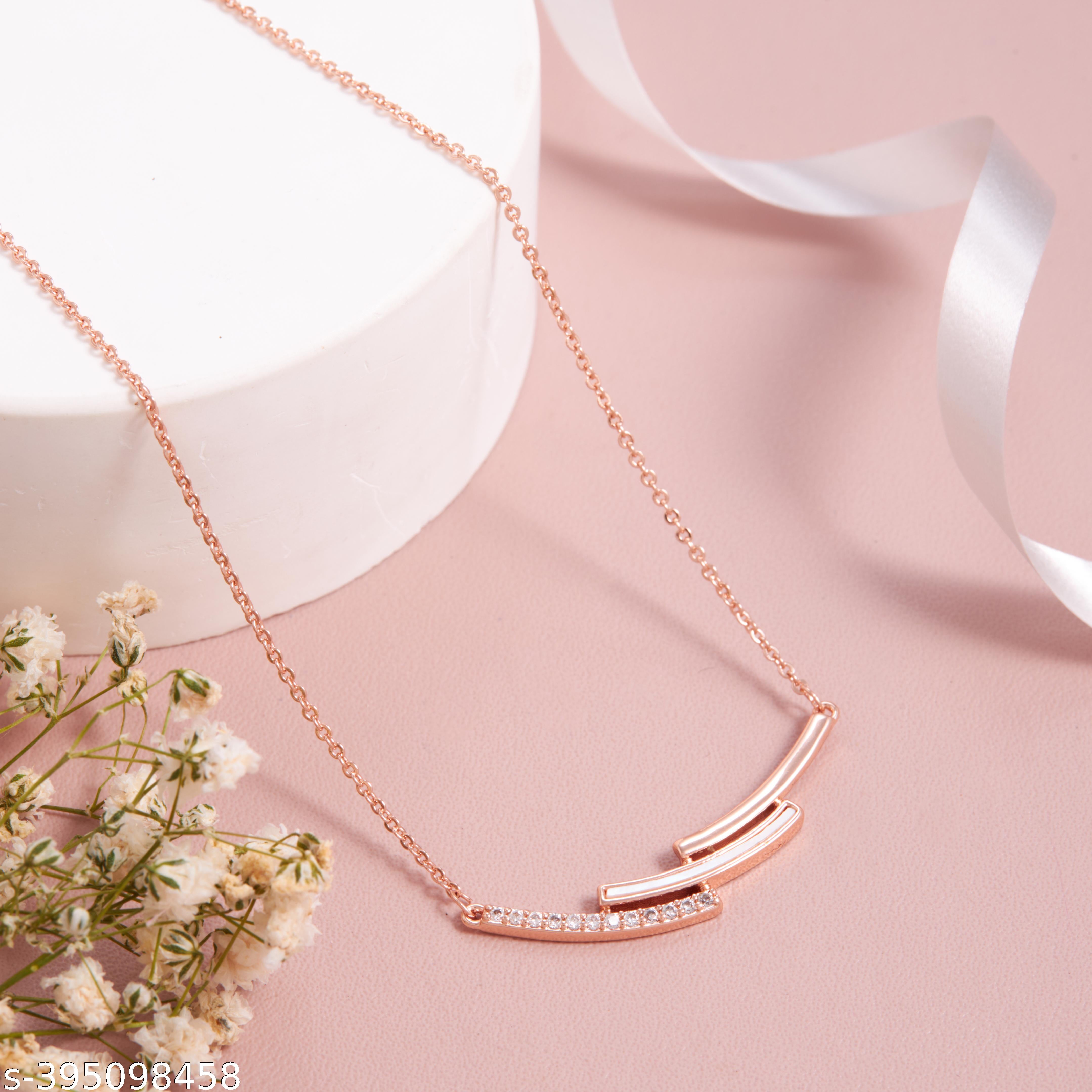 Elegant Rose Gold-Plated Bar Necklace with Sparkling American Diamonds for Women and Girls - Unixkart - View 4