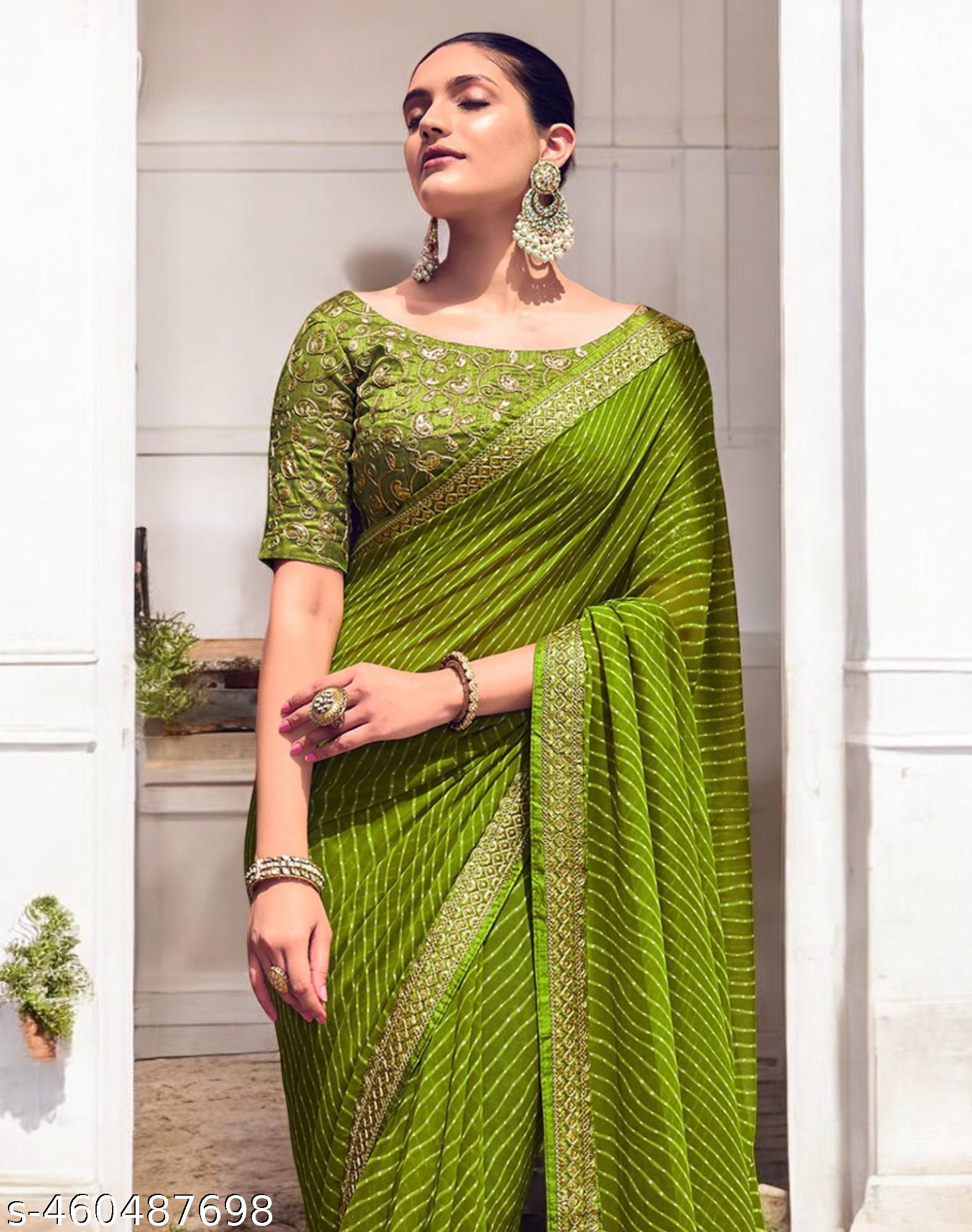 Women's Bollywood Party Wear Leheriya Printed Georgettete Saree With Heavy Embroidery Lace Border, N - Unixkart - View 4