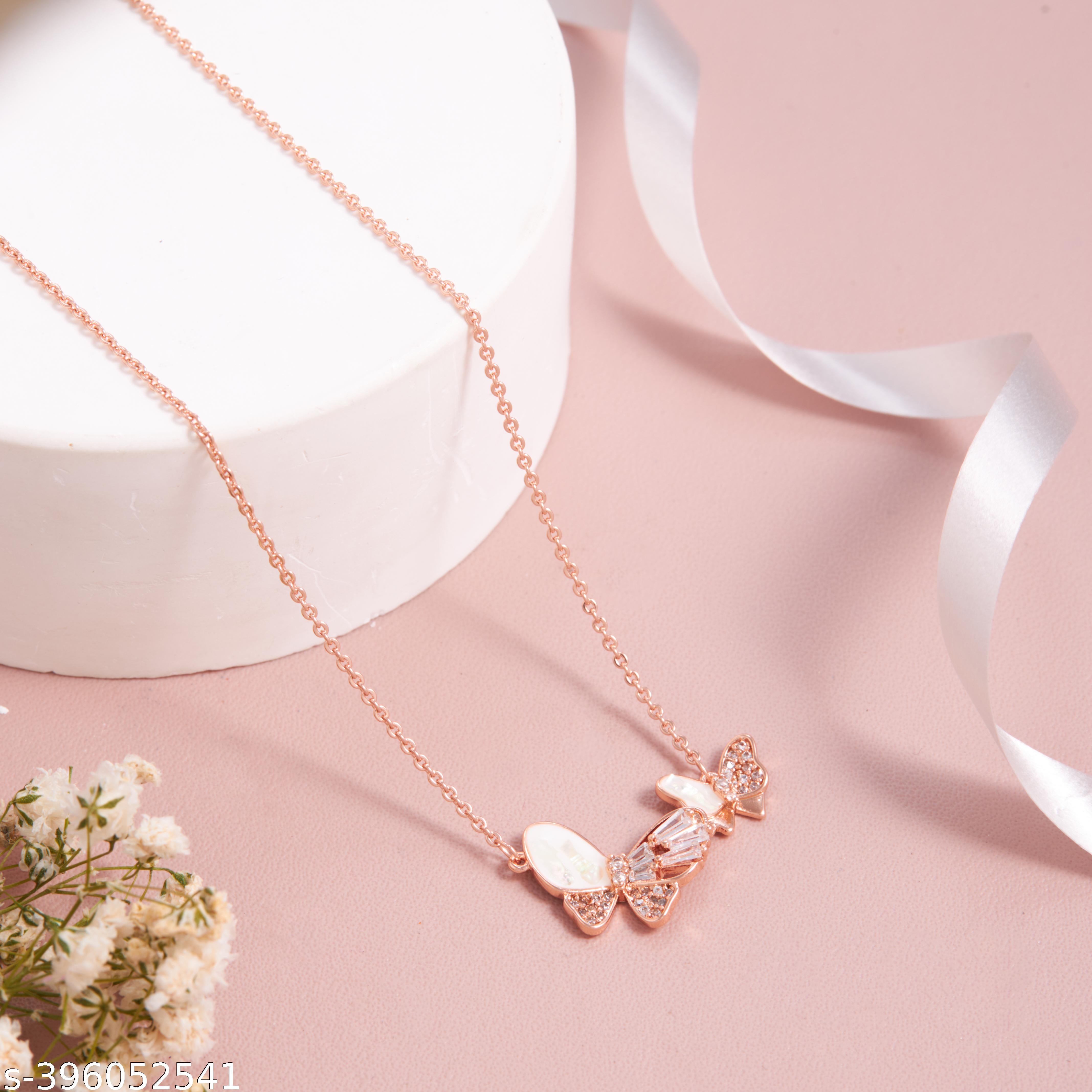Elegant Rose Gold-Plated Butterfly Pendant Necklace for Women and Girls - Unixkart - View 4