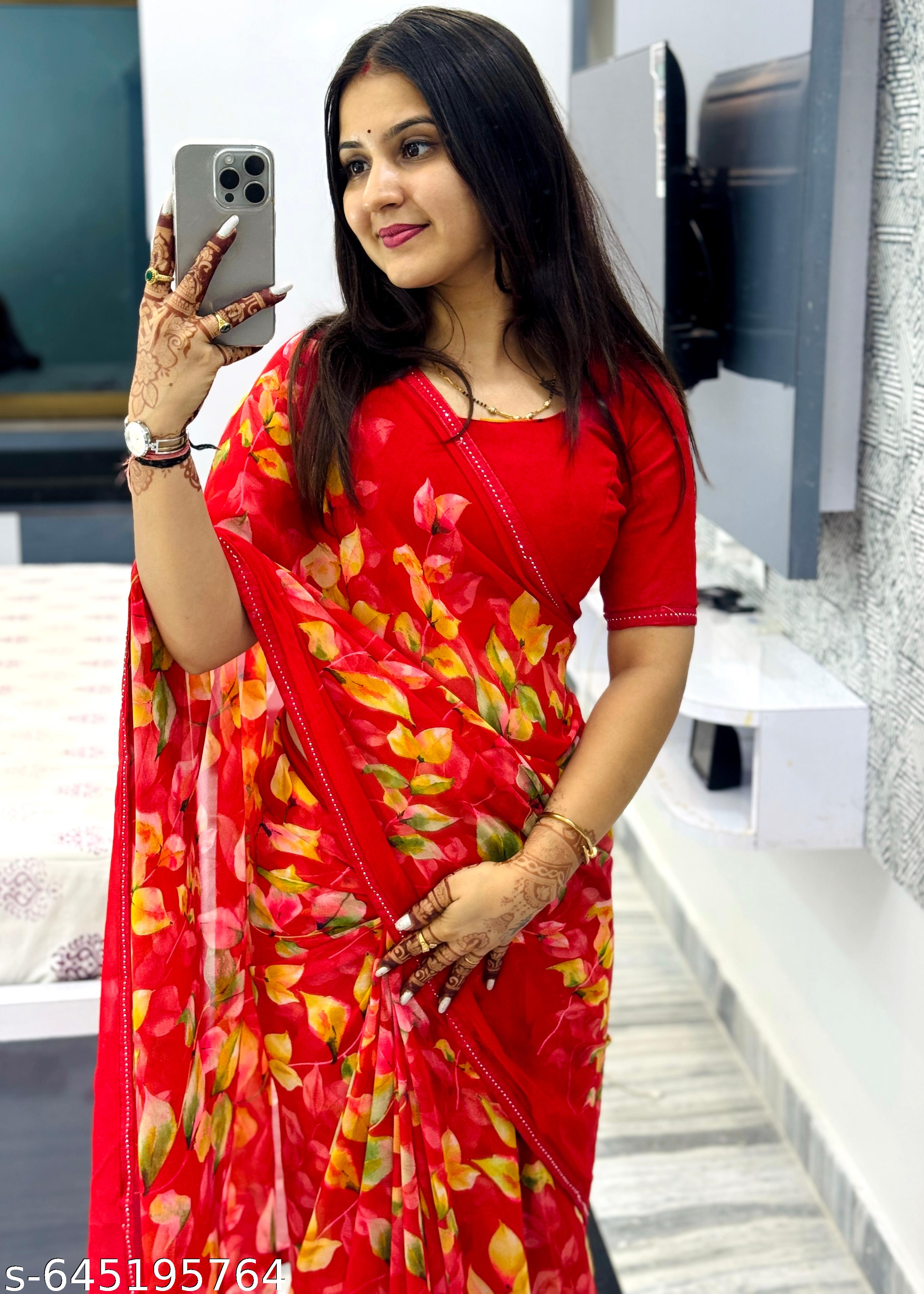 Weightless Printed Georgette Daily Wear Saree - Unixkart - View 4