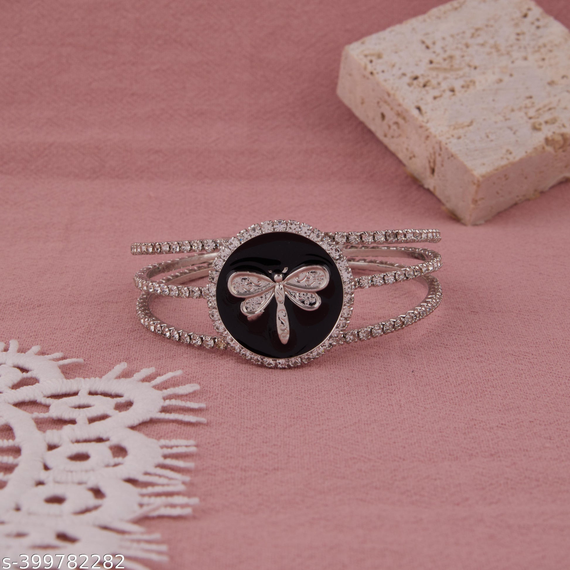 Sparkling Silver CZ Stone Titli Shape Bracelet for Girls and Women 09 - Unixkart - View 4