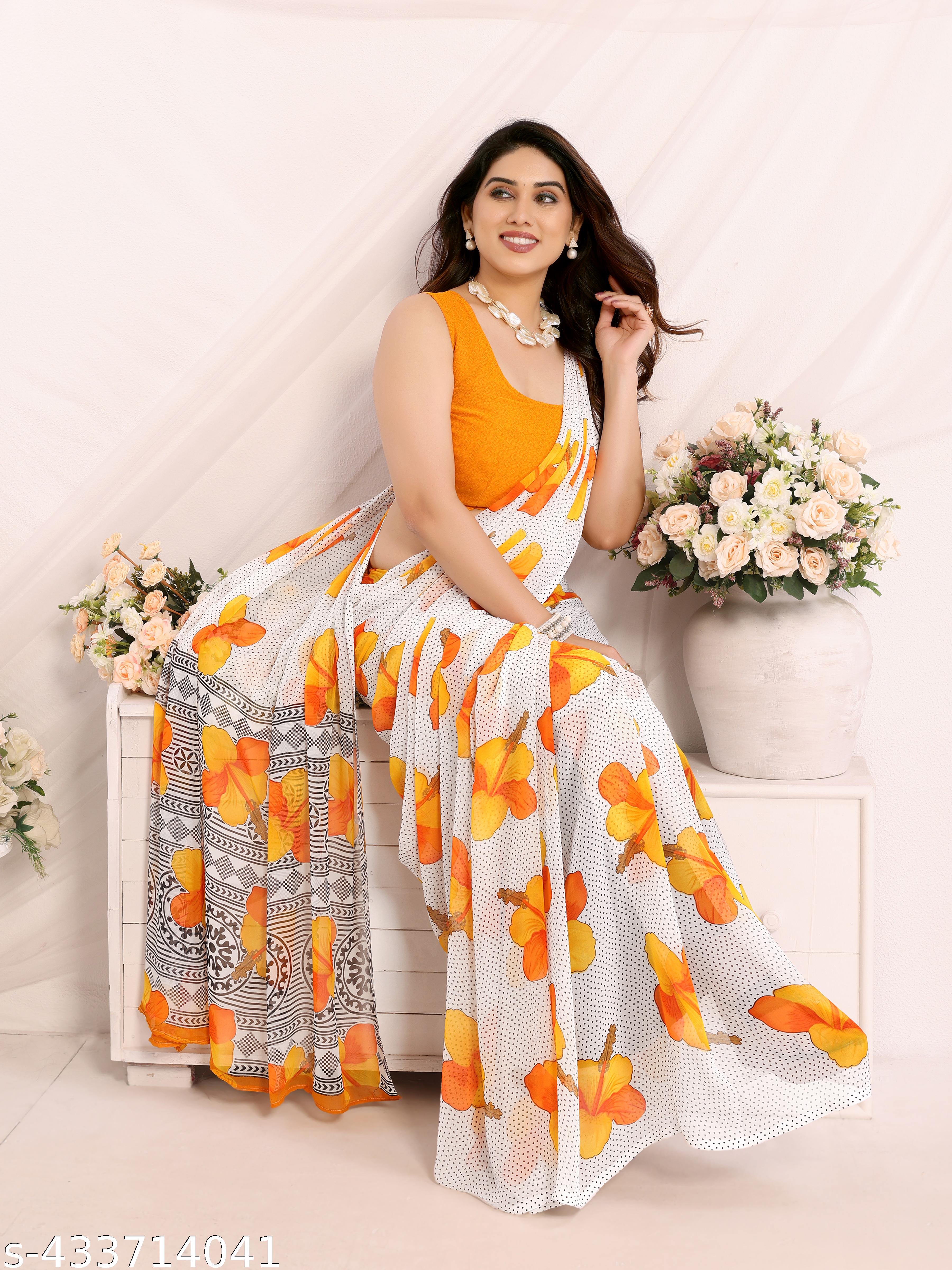 Women's Bollywood Floral Printed Weightless Saree - Unixkart