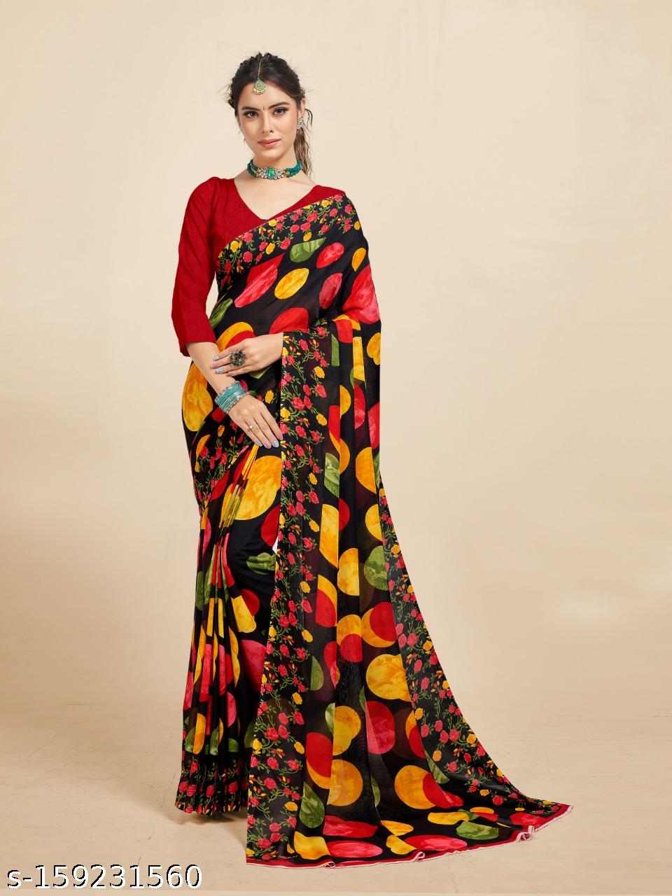 Trendy Georgettete Printed Saree with Blouse - Unixkart