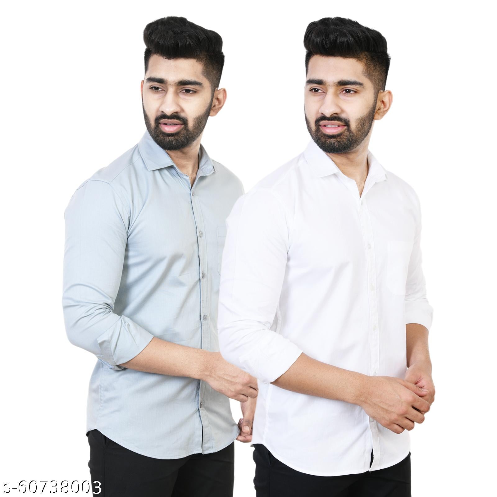 Men's Solid Spread Collar Shirt Pack of 2 - Unixkart - View 4