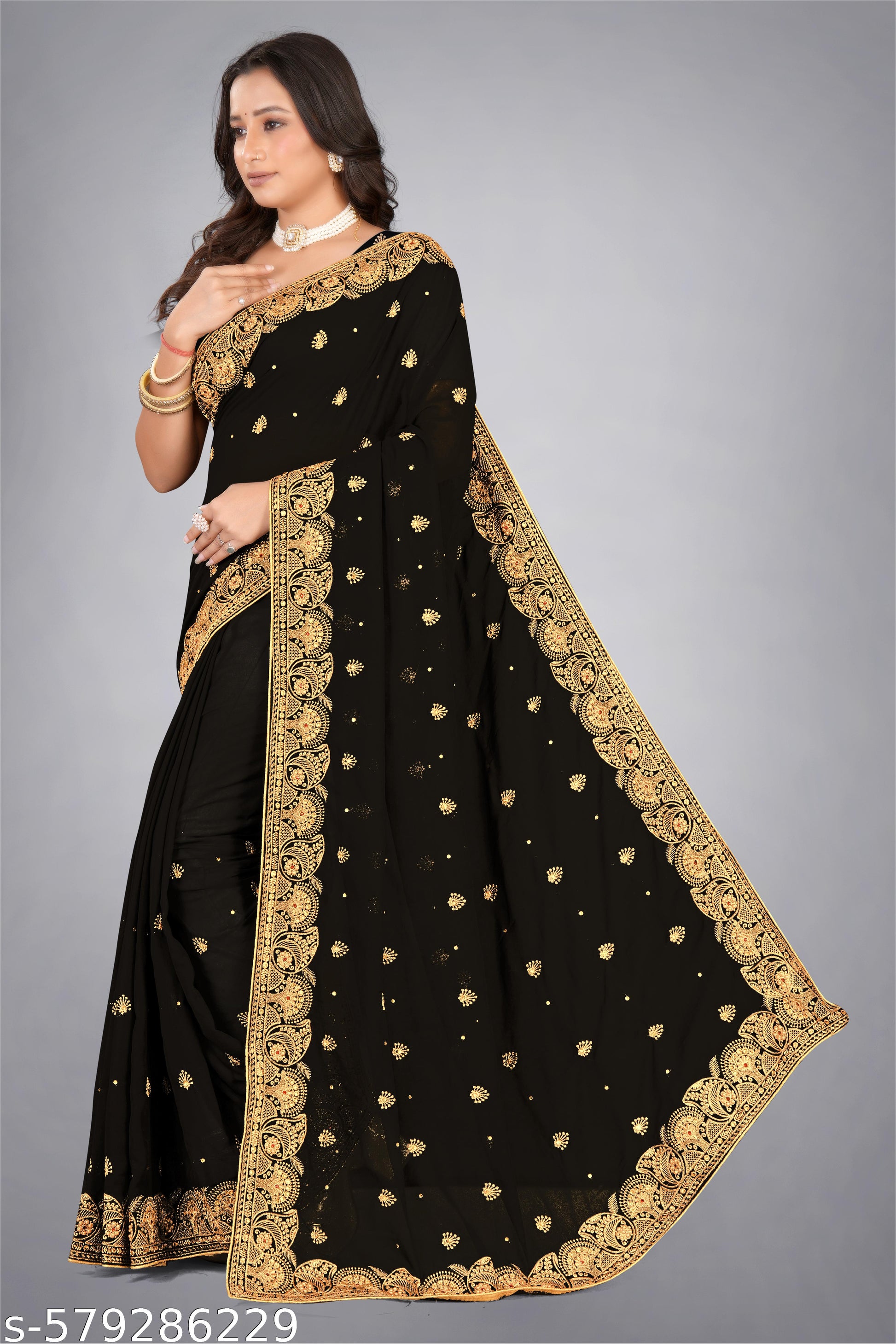 heavy Embroidery Work With Stone Work Saree - Unixkart