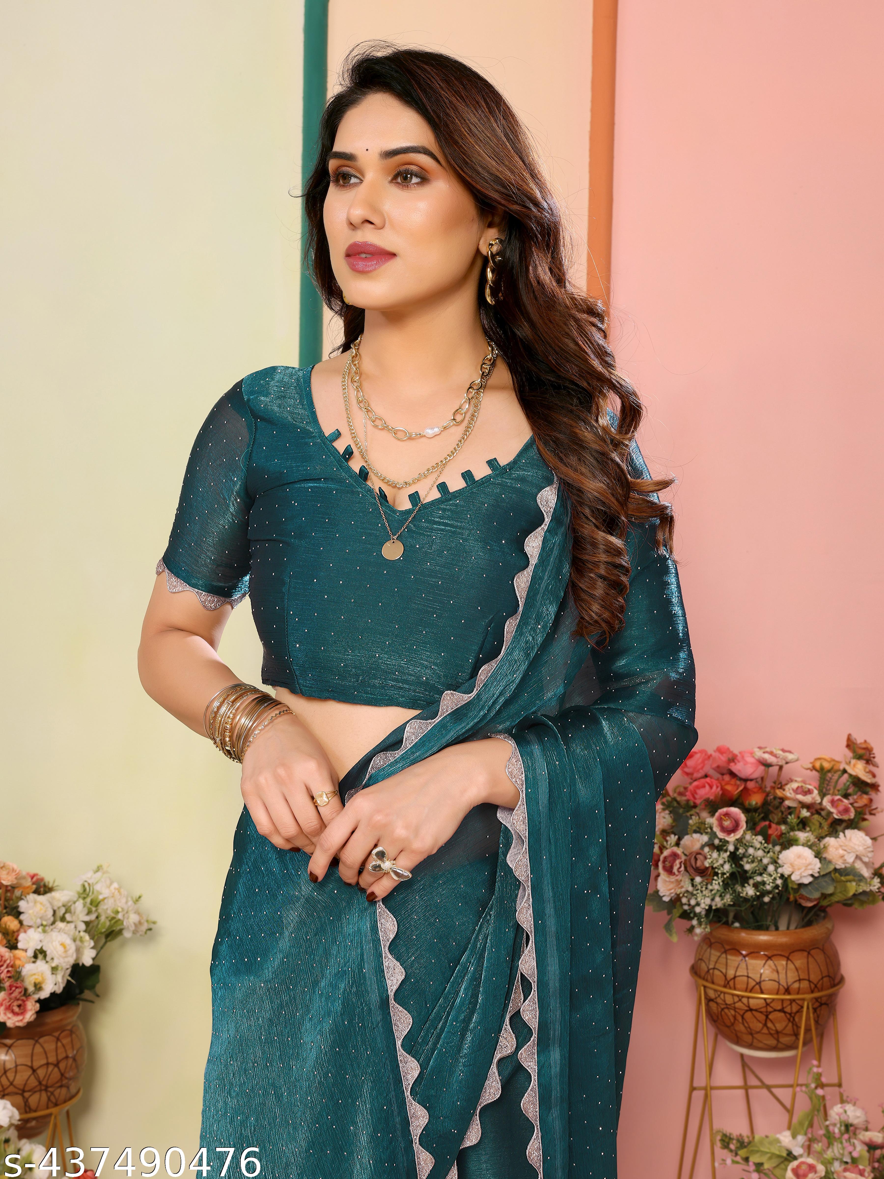 Women's Trending Party Wear, Wedding Wear Two-tone Jimmy chu Bollywood Saree With Fancy Lace Border - Unixkart