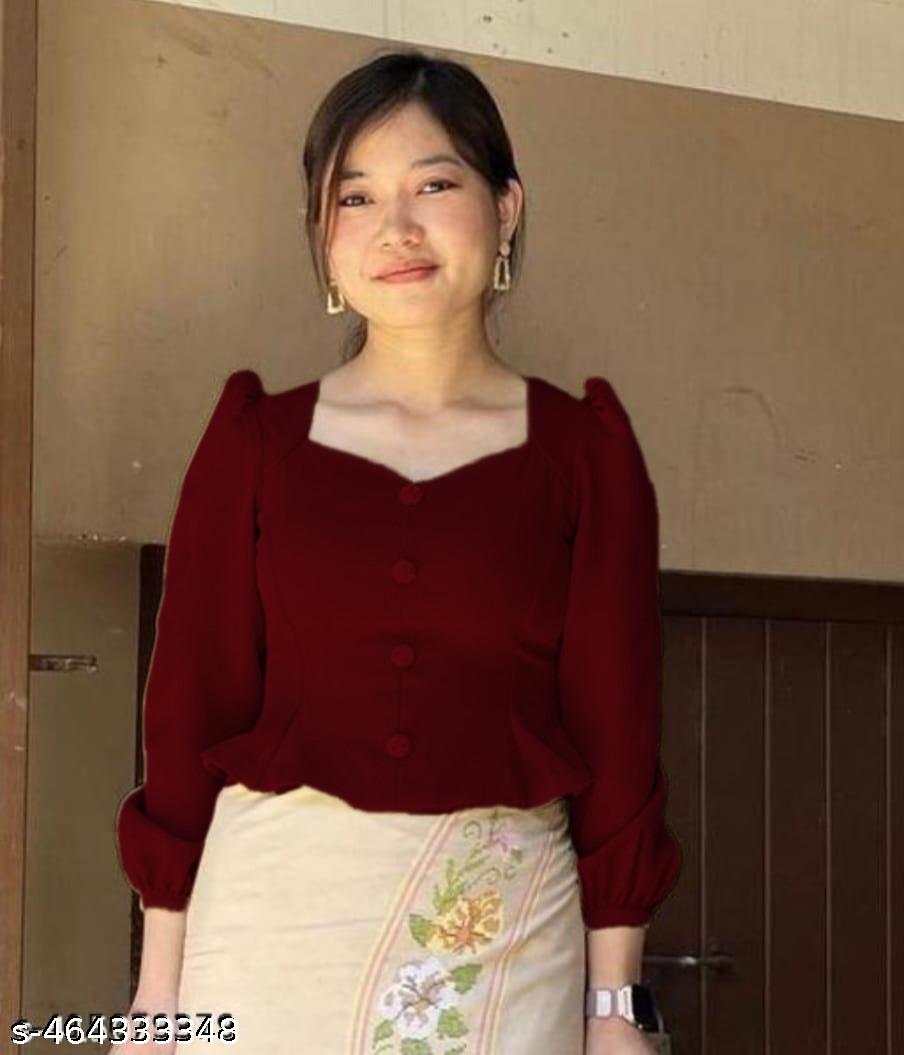 Women's Maroon Button Top - Unixkart - View 4