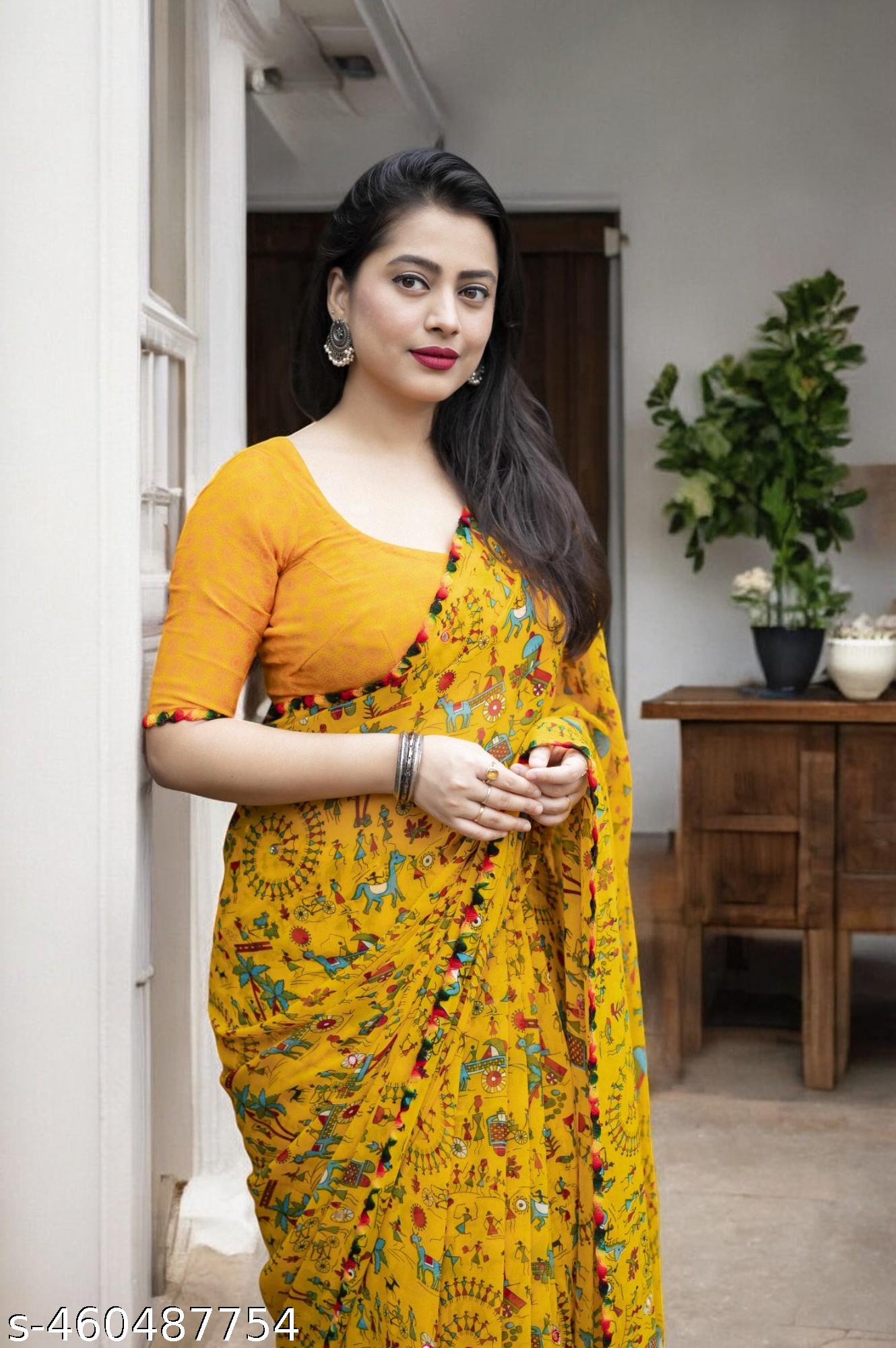 Women's Bollywood Daily Wear Warli Printed Georgettete Saree With Lace Border - Unixkart - View 4