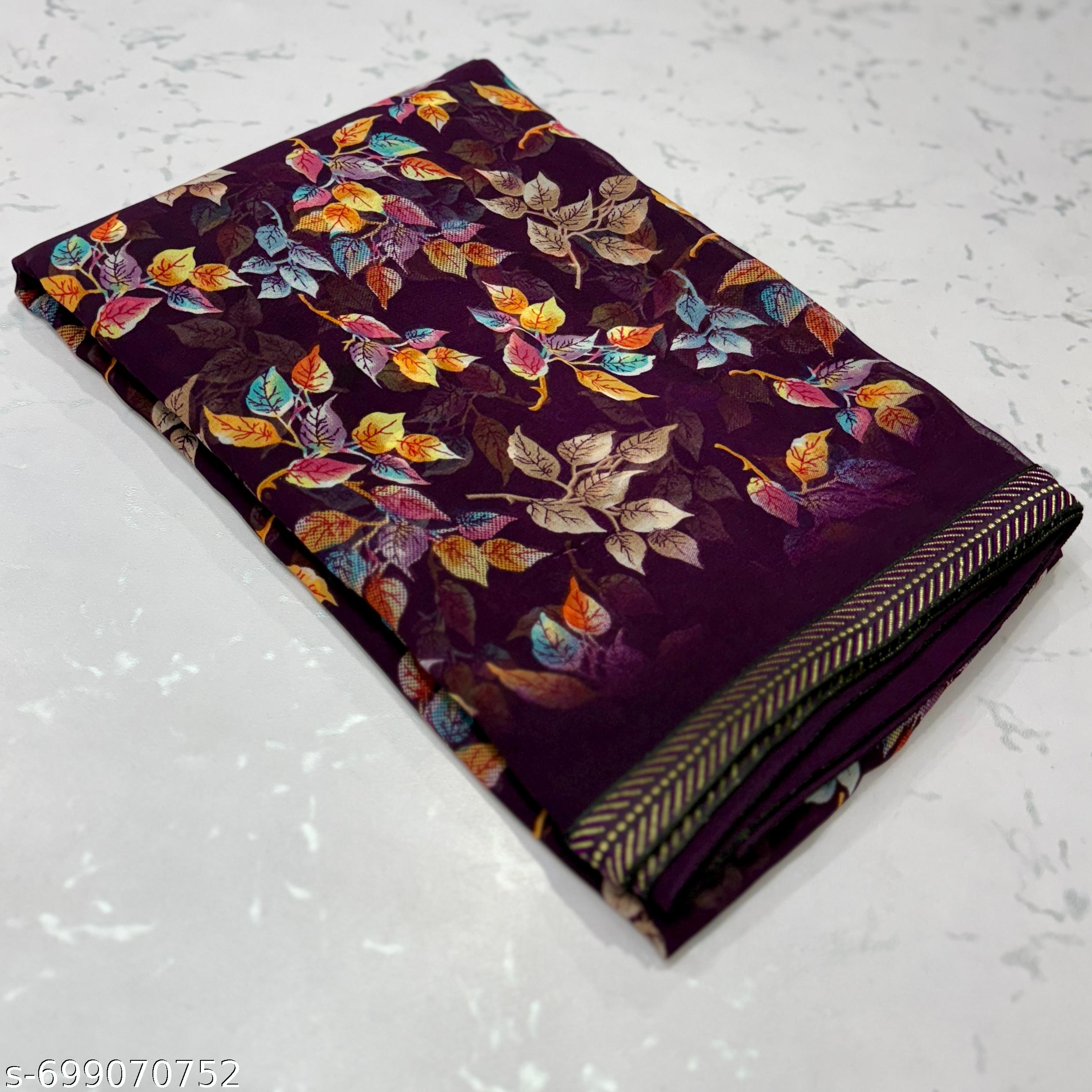 Georgette Printed Saree with Lace Border - Unixkart - View 4