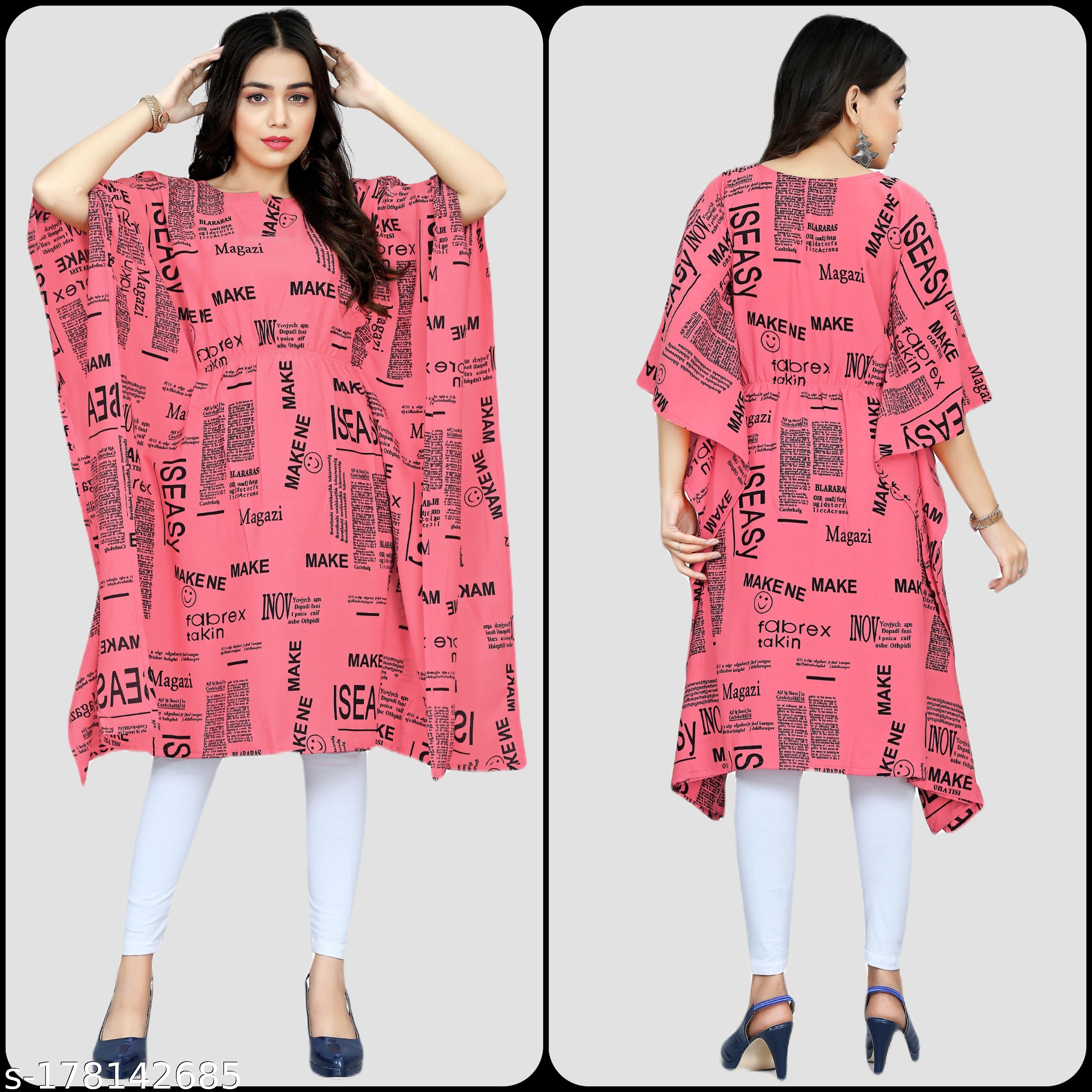 Women's Peach & Black Long Kaftan Dress - Unixkart - View 4